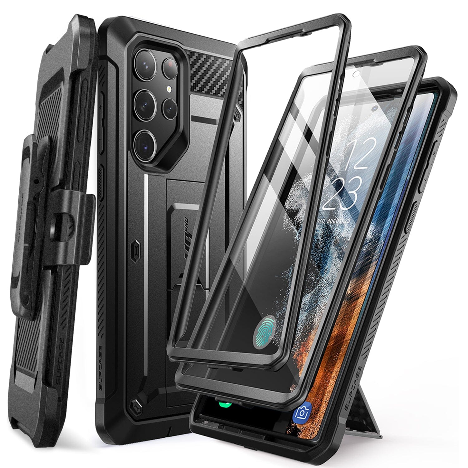 SUPCASE Unicorn Beetle Pro Case for Samsung Galaxy S23 Ultra 5G (2023 Release), [Extra Front Frame] Full-Body Dual Layer Rugged Belt-Clip & Kickstand Case with Built-in Screen Protector ONE2WORLD Black 