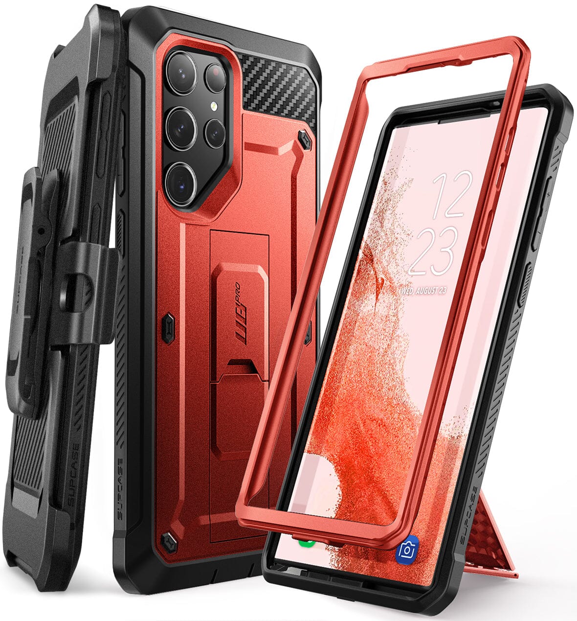 SUPCASE Unicorn Beetle Pro Series Case Designed for Galaxy S23 Series 5G (2023 Release), Full-Body Dual Layer Rugged Holster & Kickstand Case Without Built-in Screen Protector ONE2WORLD Metallic Red S23 Ultra 