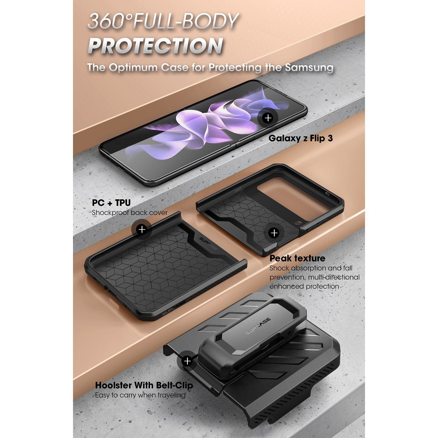 Supcase Unicorn Beetle Pro Series Full-Body Rugged Holster Case for Samsung Galaxy Z Flip3 5G (2021) (Without Build-in Screen Protector) Default i-Blason 