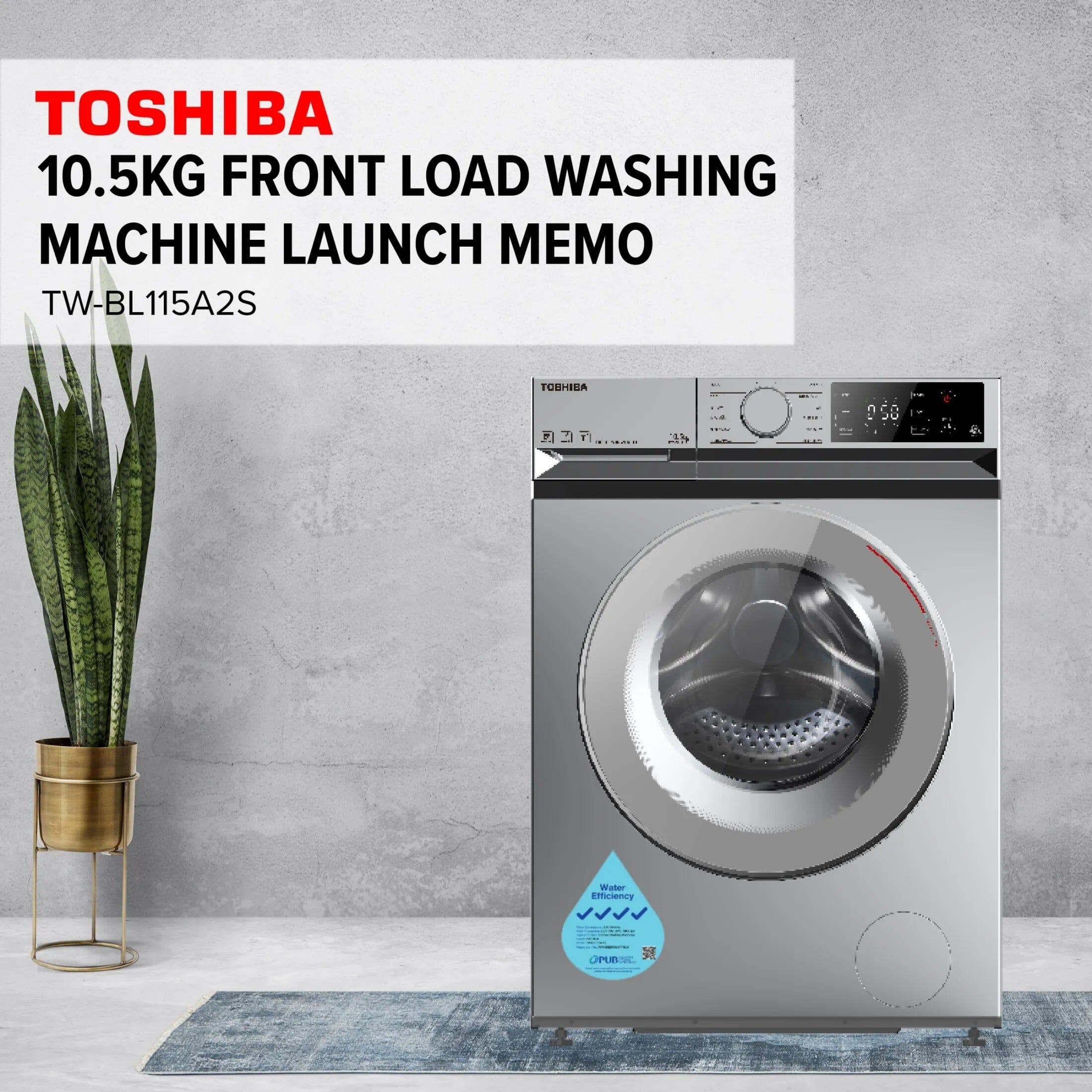 Toshiba 10.5kg T11 TW-BL115A2S Dark Silver Front Load Washing Machine with Wi Fi Control, Water Efficiency 4 Ticks Toshiba 