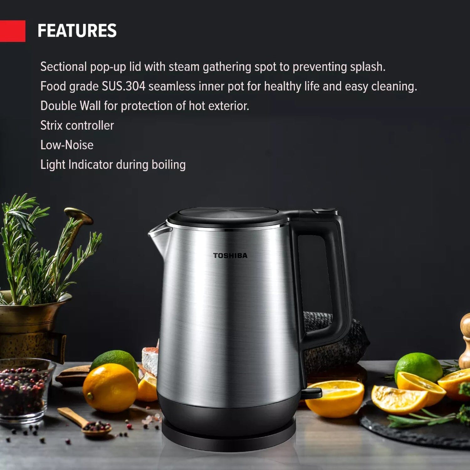Toshiba 1.5L/1.7L Stainless Steel Double Wall Protection Fast Boilling Electric Jug Kettle Toshiba 