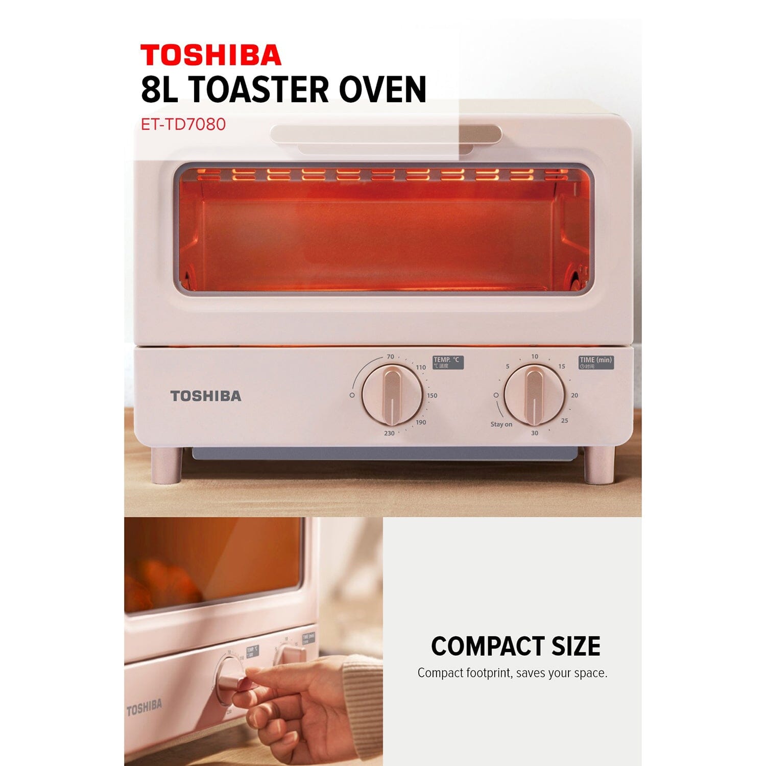 Toshiba 8L Quick Heating Toaster,Pink,ET-TD7080(PN) Toshiba 