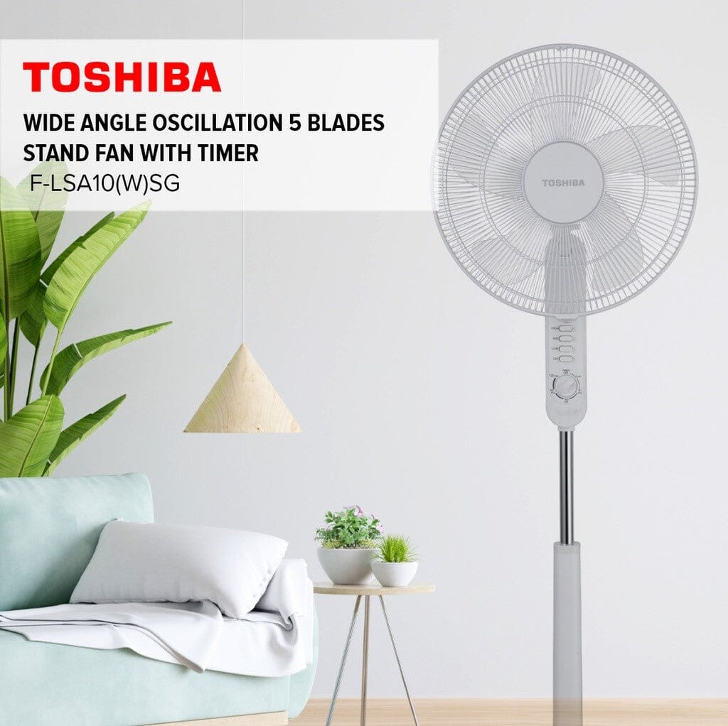 Toshiba F-LSA10(W)SG White 16" Wide Angle Oscillation 5 Blades Stand Fan with Timer Toshiba 