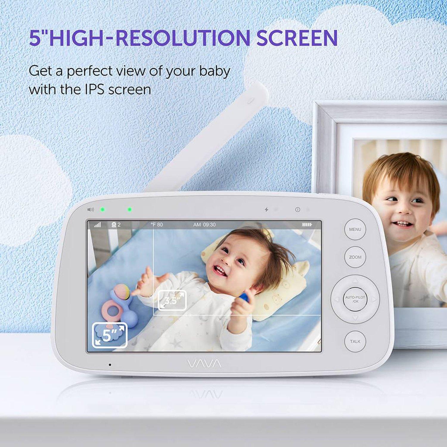 VAVA VA-IH006 Wireless Baby Monitor 4500mAh Capacity with 720P Large 5" HD Display, White Default VAVA 