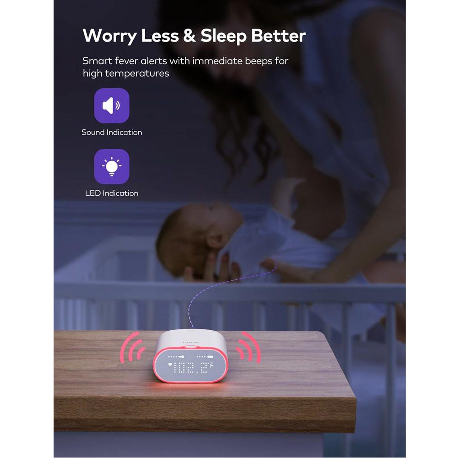 VAVA VA-IH008 Smart Baby Thermometer Instant beep alerts with blinking LED light notification, White Default VAVA 