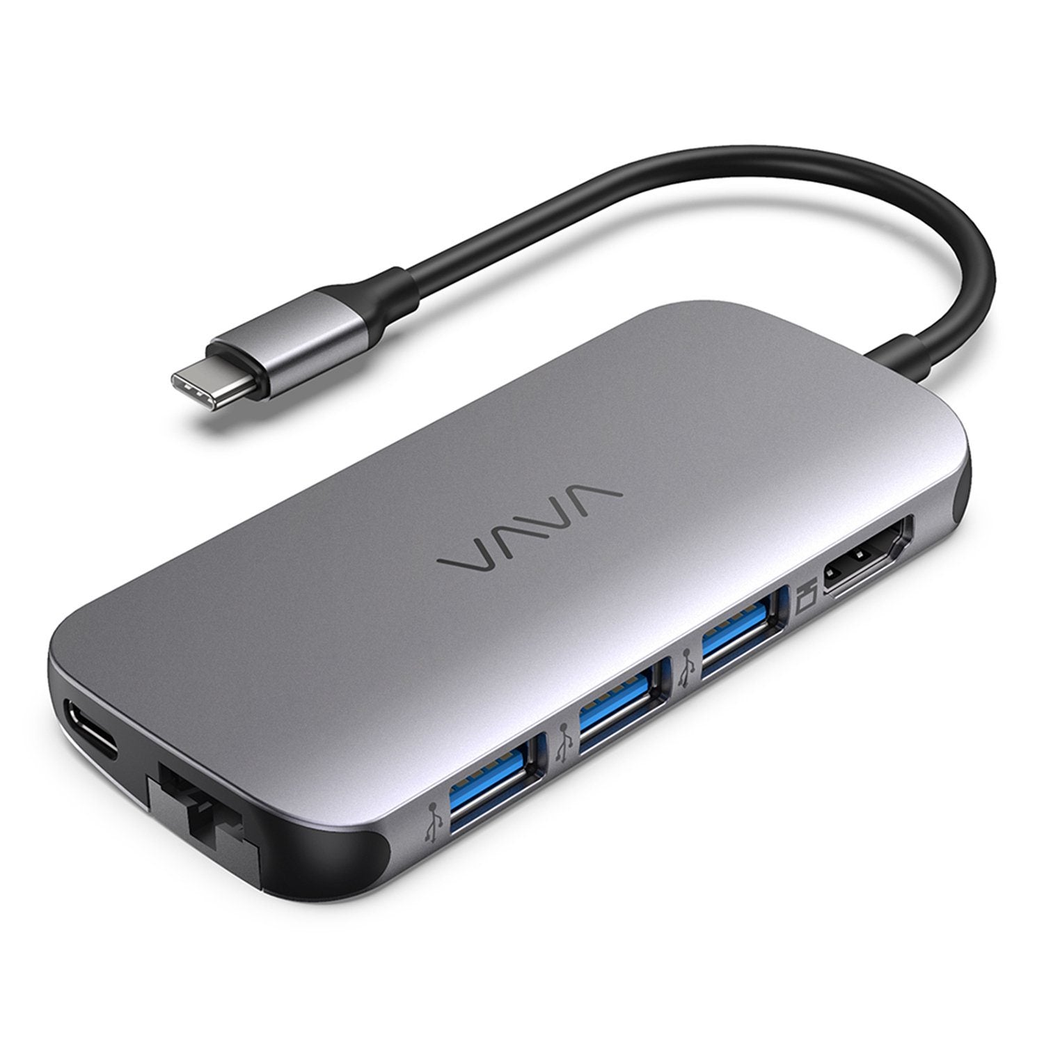 VAVA VA-UC006 8 in 1 USB C Hub Adapter with 4K HDMI, 1Gbps RJ45 Ethernet Port, USB 3.0, SD/TF Card Reader, Gray Default VAVA Default 