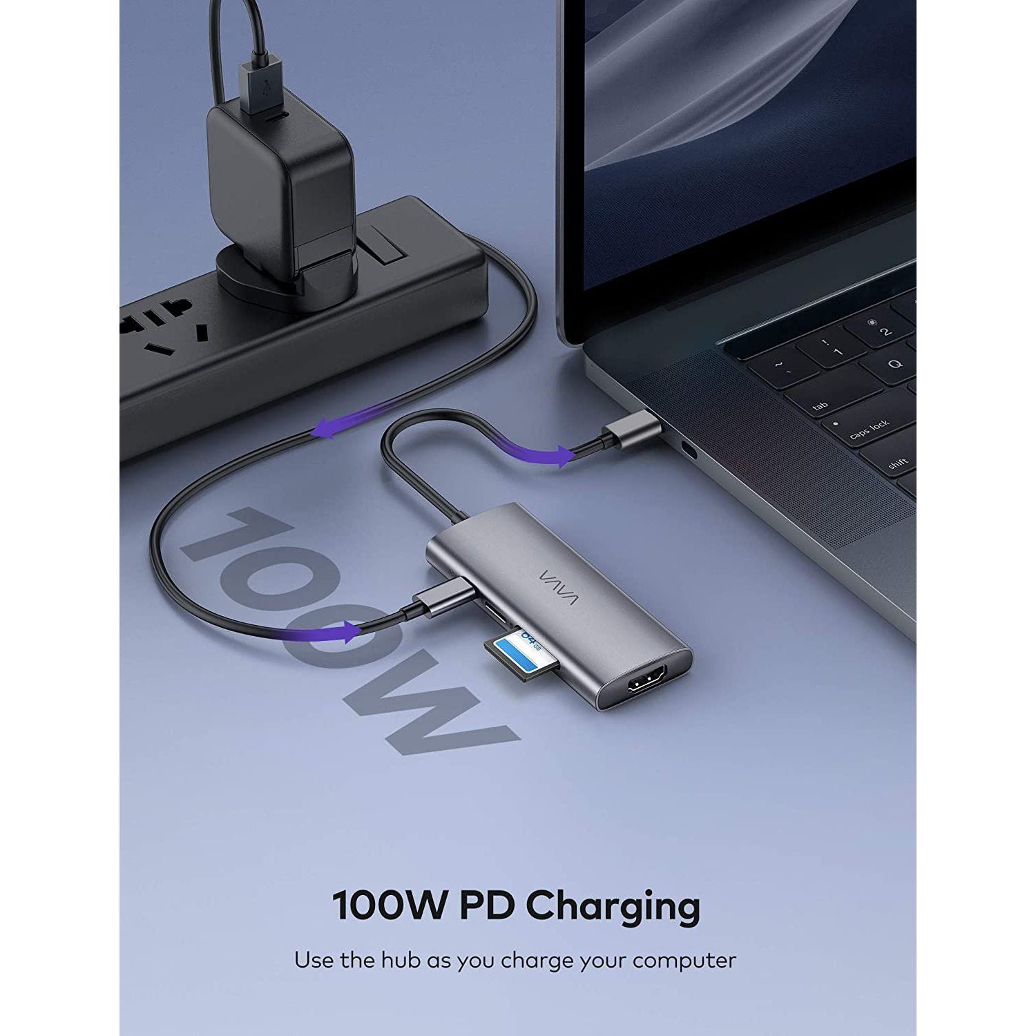VAVA VA-UC017 7 in 1 USB C Hub with 4K USB-C to HDMI, 3 USB 3.0 Ports, SD/TF Cards Reader, 100W Power Delivery Dock, Gray Default VAVA 