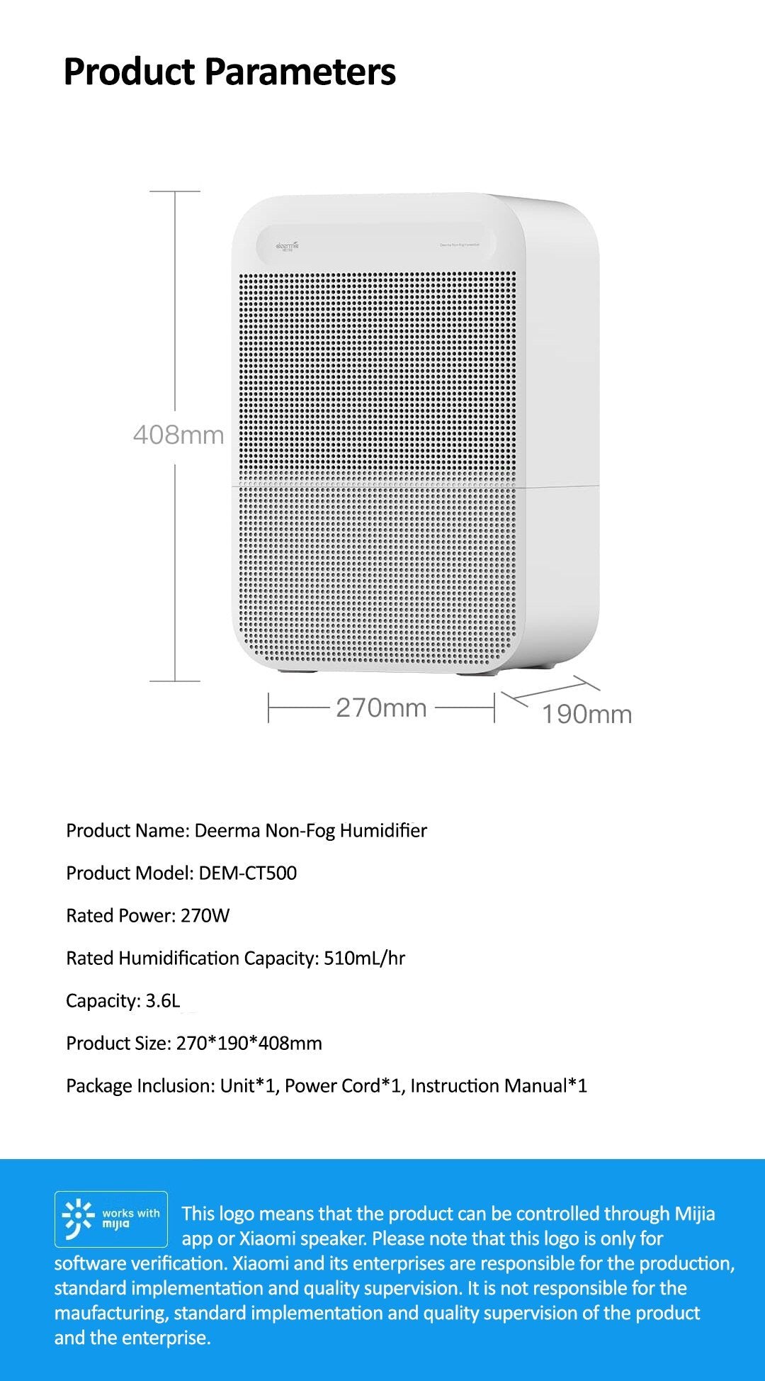 Xiaomi Deerma CT500 510L Smart Non-fog Humidifier Mijia APP Remote Control Silent Constant Temperature Mist Free Default Deerma 