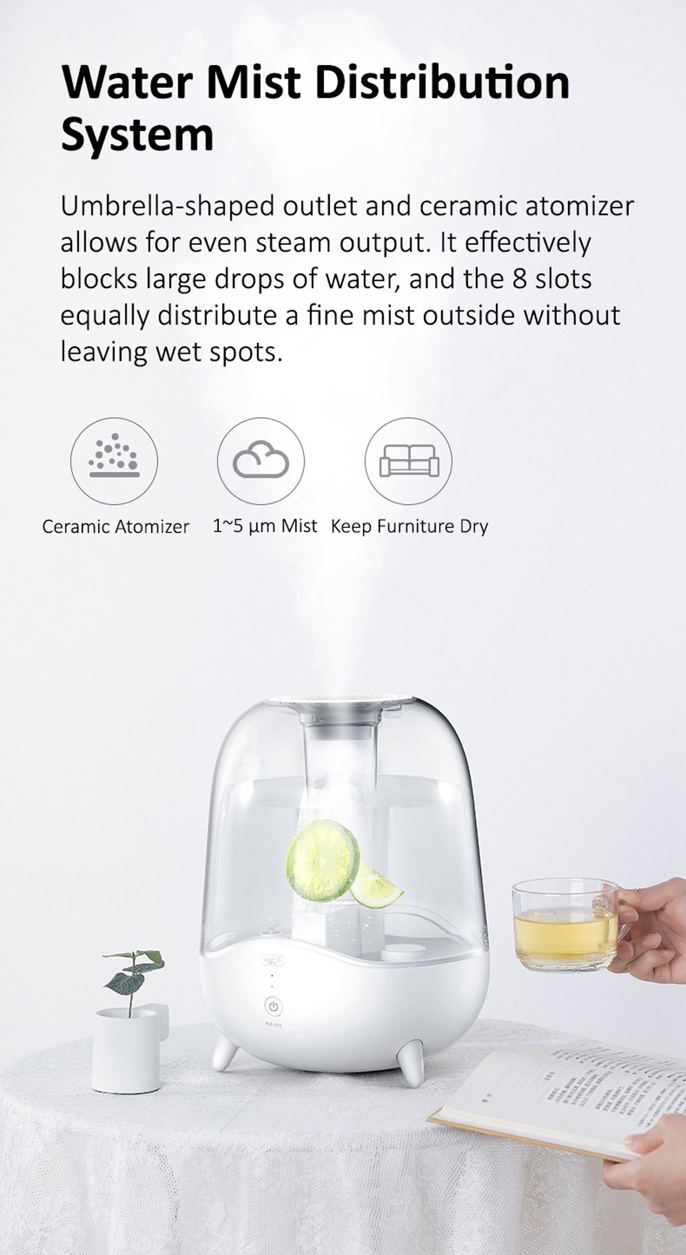 Xiaomi Deerma F325 Ultrasonic Cool Mist Humidifier 5L Silent Aromatherapy Diffuser Transparent Water Tank, White Default Deerma 