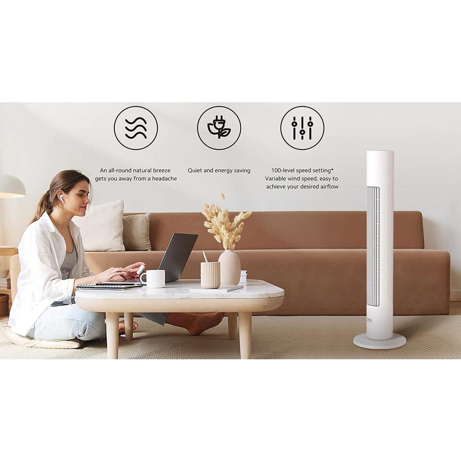 Xiaomi Smart Tower Fan, 150° ultra-wide angle three-dimensional ventilation, 3.48 kWh [Local Official Warranty] Xiaomi 