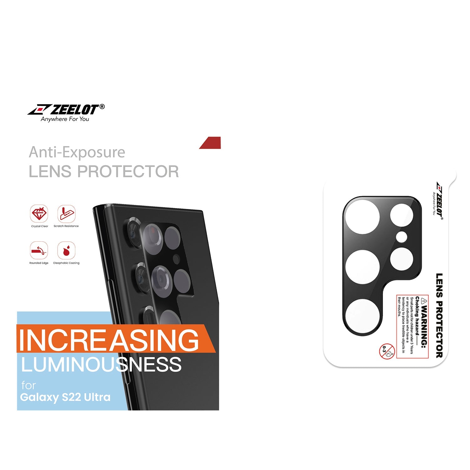 ZEELOT Integrated Camera Lens Protector for Samsung Galaxy S22 Ultra, Black Default ZEELOT Black 