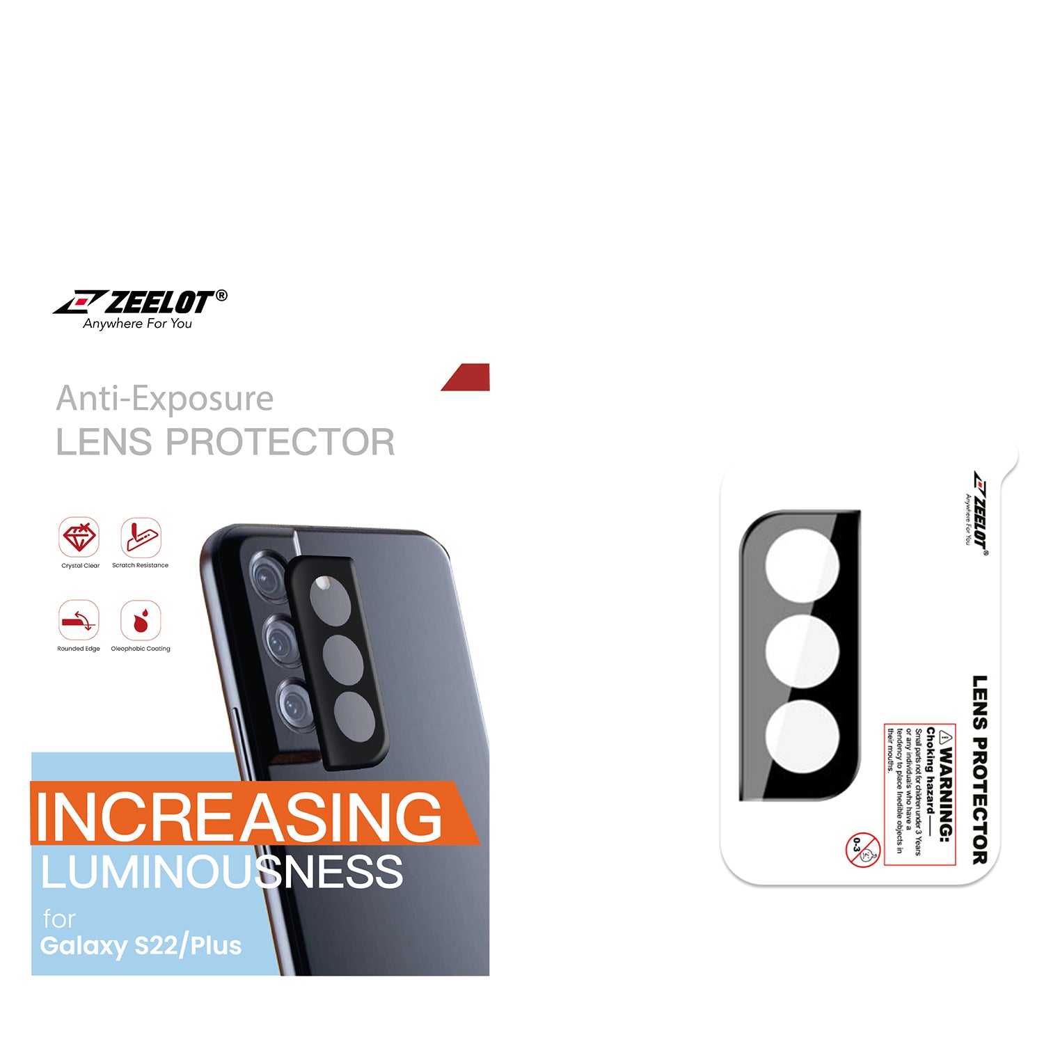 ZEELOT Integrated Camera Lens Protector for Samsung Galaxy S22/22 Plus, Black Default ZEELOT Black 