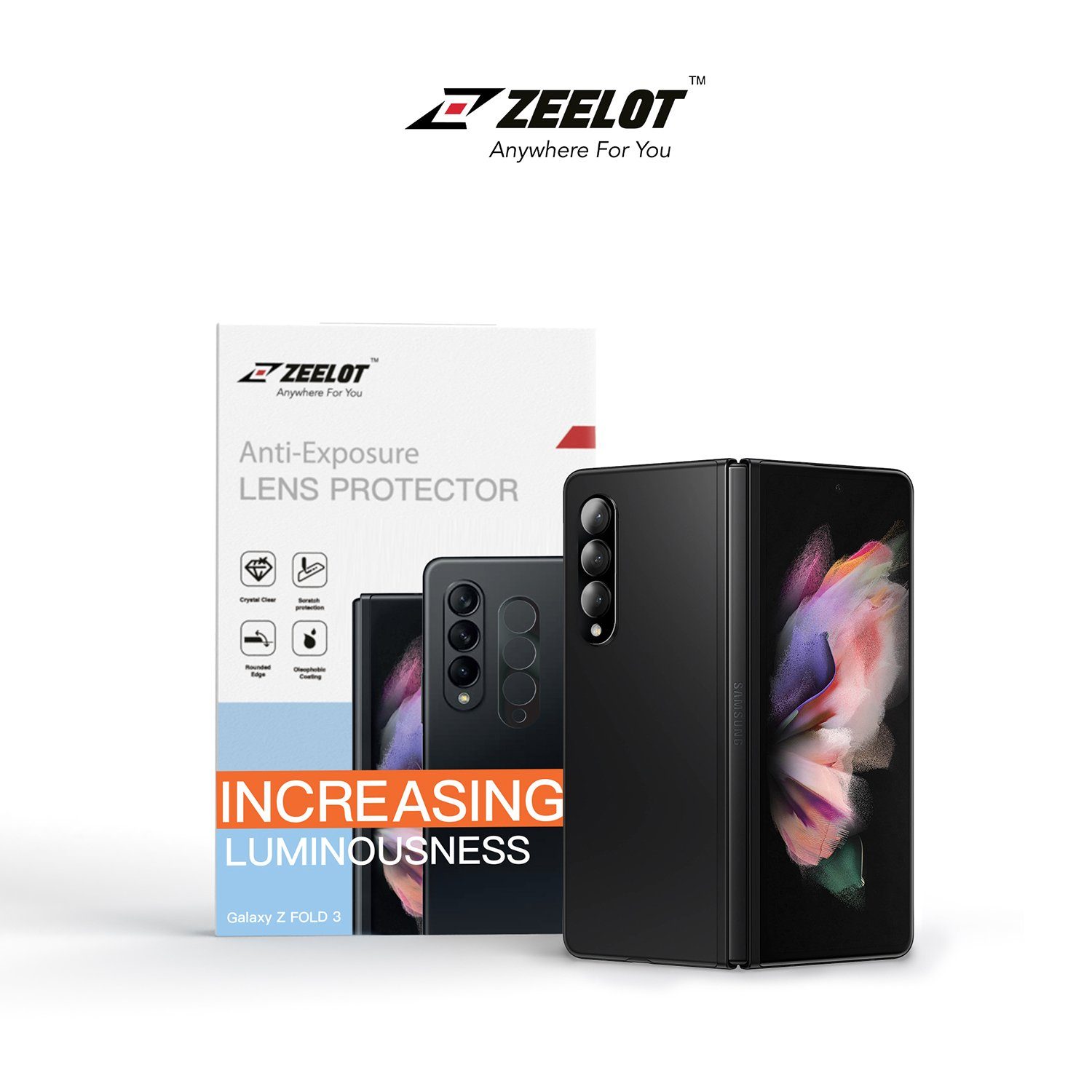 ZEELOT Integrated Camera Lens Protector for Samsung Galaxy Z Fold 3, Black Camera Lens ZEELOT 