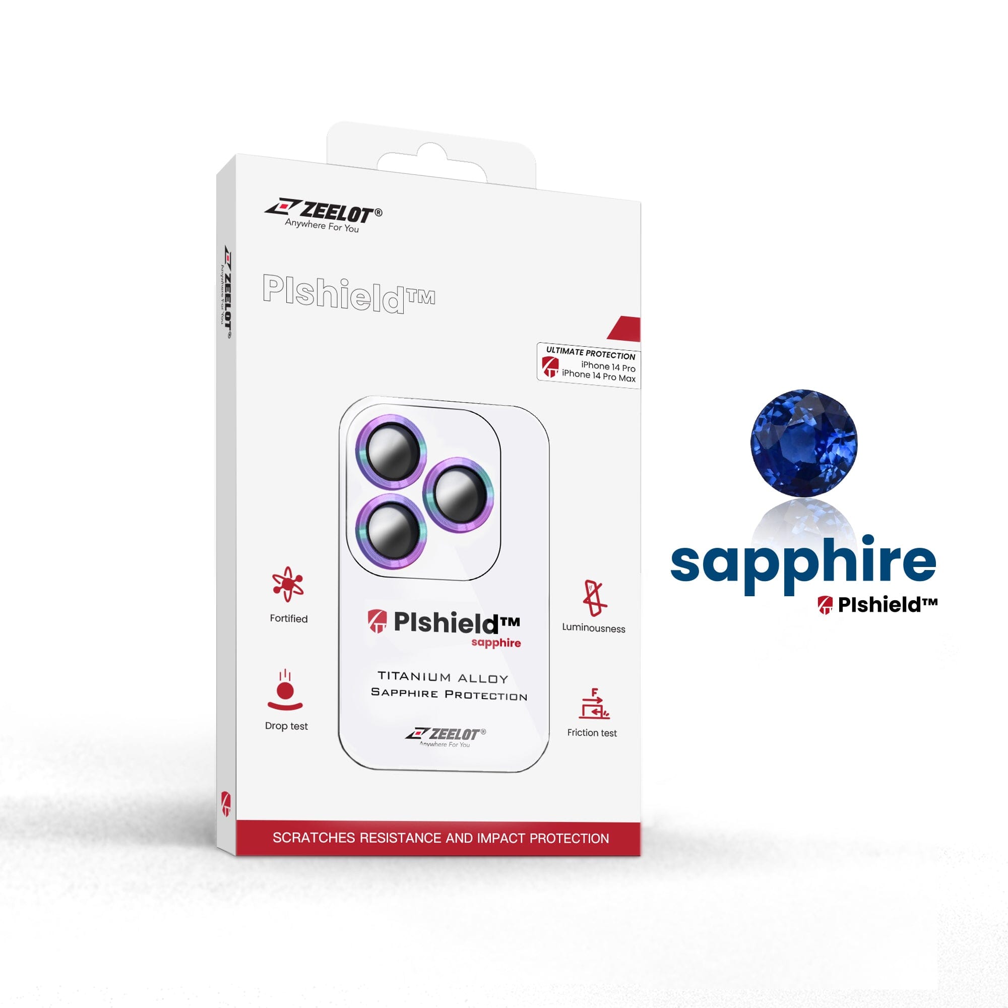 ZEELOT PIshield Sapphire Titanium Alloy Lens for iPhone 14 Series ONE2WORLD Iridescent iPhone 14 Pro 6.1"/14 Pro Max 6.7" 