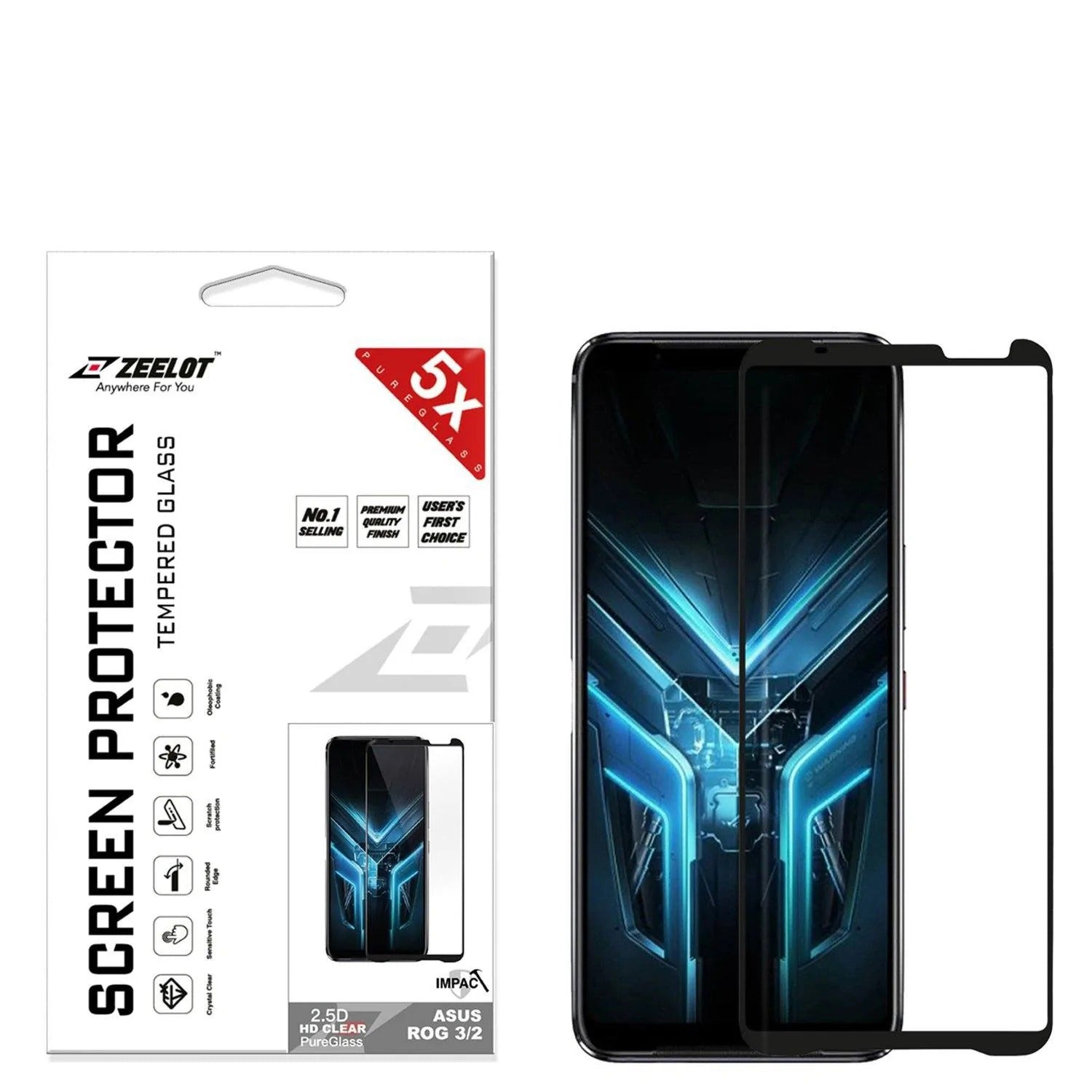 ZEELOT PureGlass 2.5D Tempered Glass Screen Protector for Asus ROG 2/3, Clear Privacy Tempered Glass ZEELOT Clear 