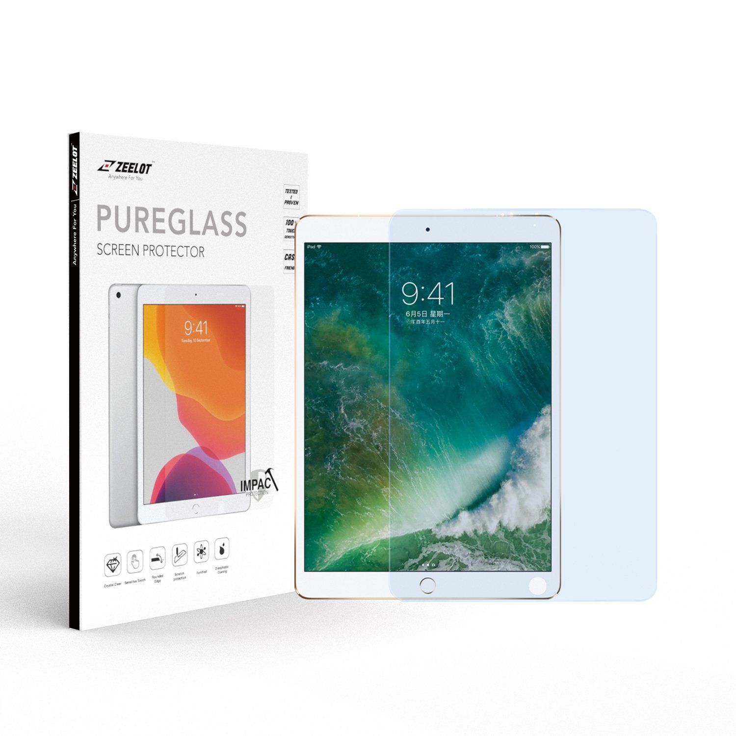 ZEELOT PureGlass 2.5D Tempered Glass Screen Protector for iPad 9.7"/Pro 9.7" (2018-2013), Anti Blue Ray Default ZEELOT 