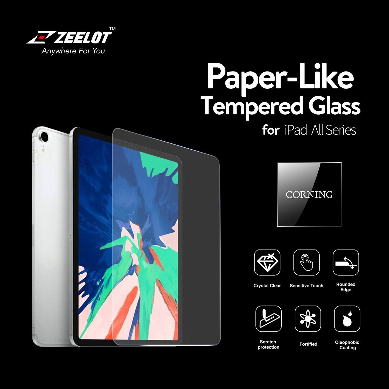 ZEELOT PureGlass 2.5D Tempered Glass Screen Protector for iPad 9.7"/Pro 9.7" (2018/2013), Clear Tempered Glass ZEELOT 