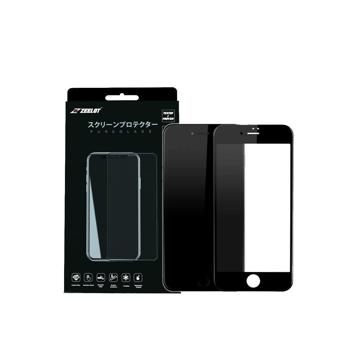 ZEELOT PureGlass 2.5D Tempered Glass Screen Protector for iPhone 8/7 4.7" (2017/2016), Black Tempered Glass ZEELOT 