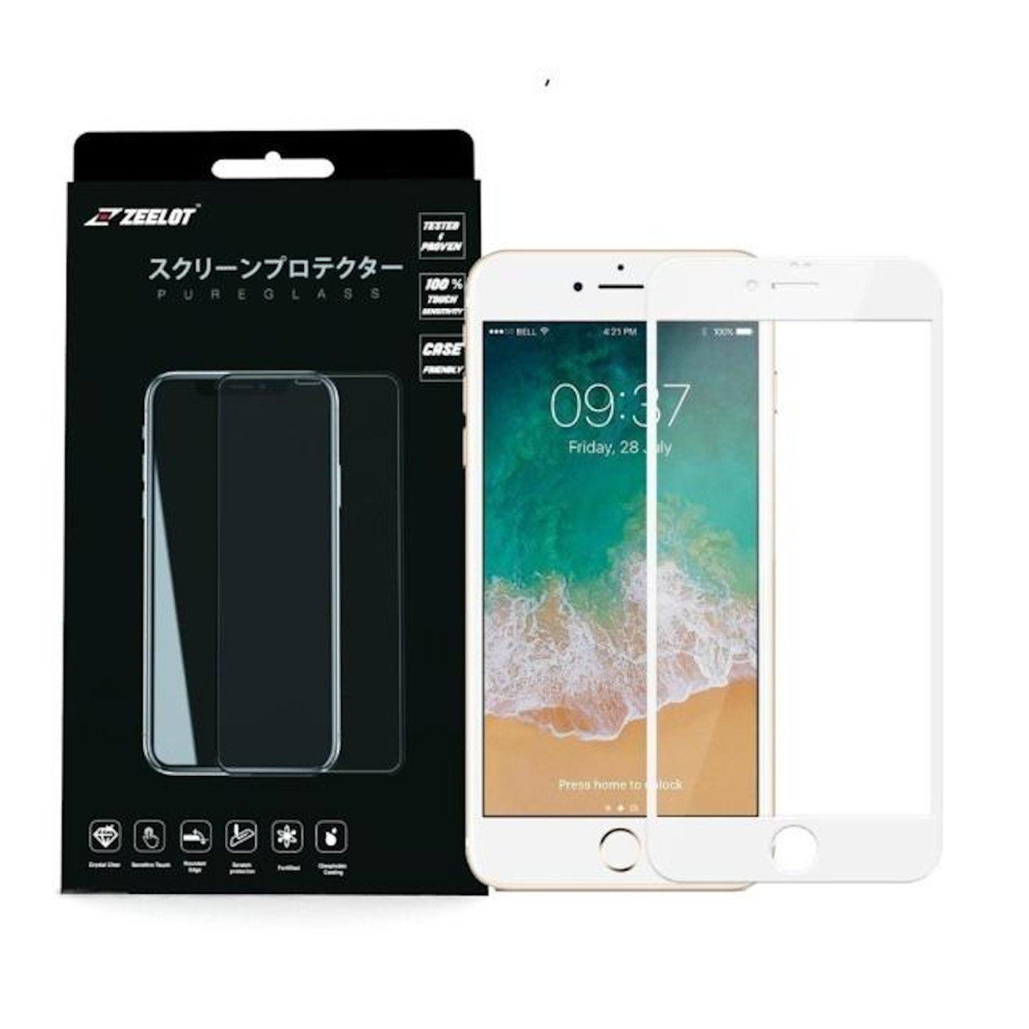 ZEELOT PureGlass 2.5D Tempered Glass Screen Protector for iPhone 8/7 4.7" (2017/2016), White Tempered Glass ZEELOT 