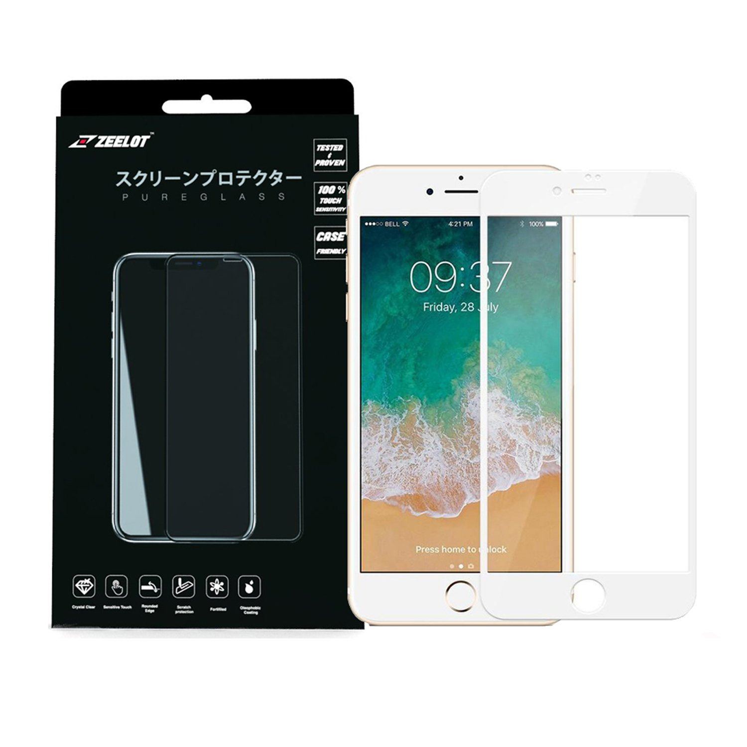 ZEELOT PureGlass 2.5D Tempered Glass Screen Protector for iPhone 8/7 Plus 5.5" (2017/2016), White Tempered Glass ZEELOT 