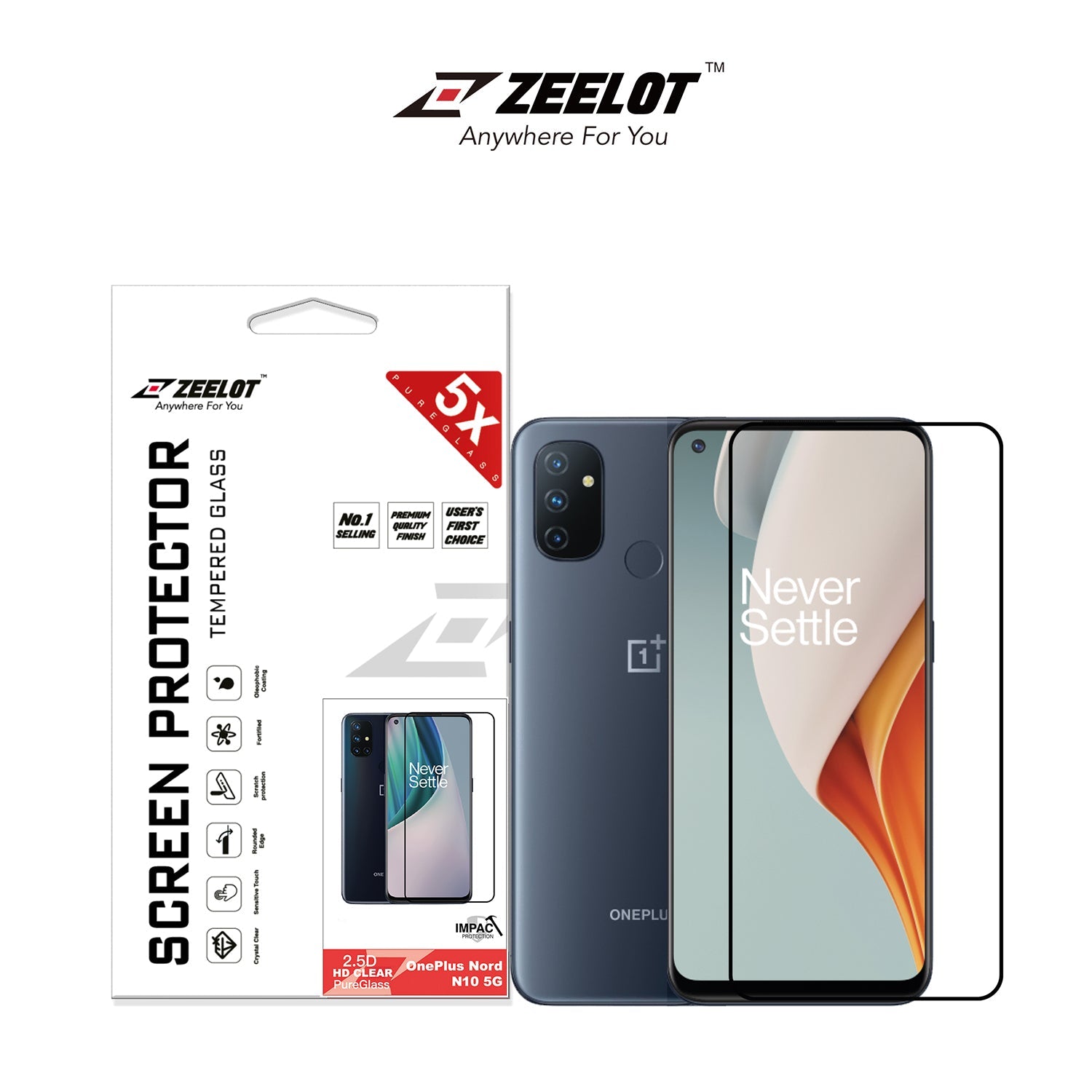 ZEELOT PureGlass 2.5D Tempered Glass Screen Protector for OnePlus Nord N10, Clear Tempered Glass ZEELOT Clear 