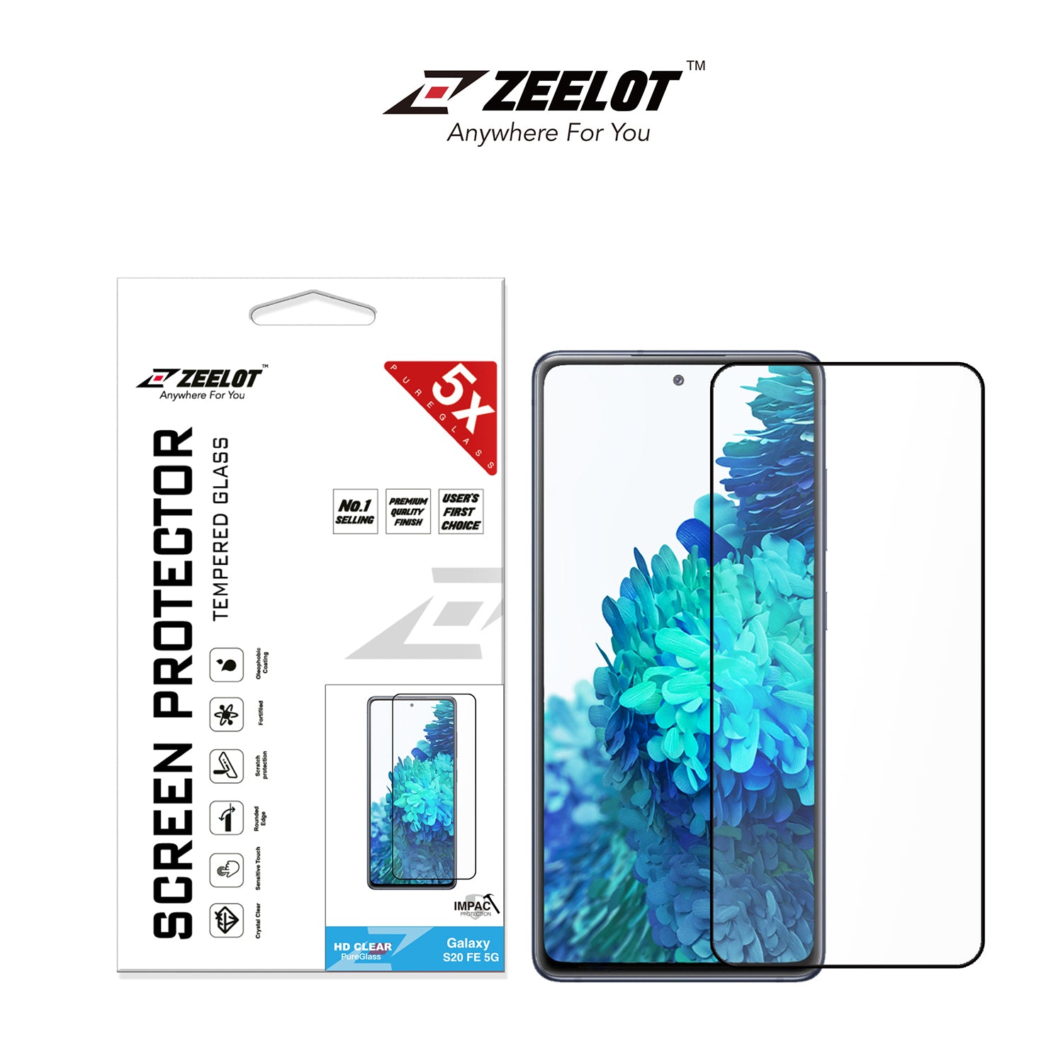 ZEELOT PureGlass 2.5D Tempered Glass Screen Protector for Samsung Galaxy S20 FE (2020), Clear Tempered Glass ZEELOT Clear 