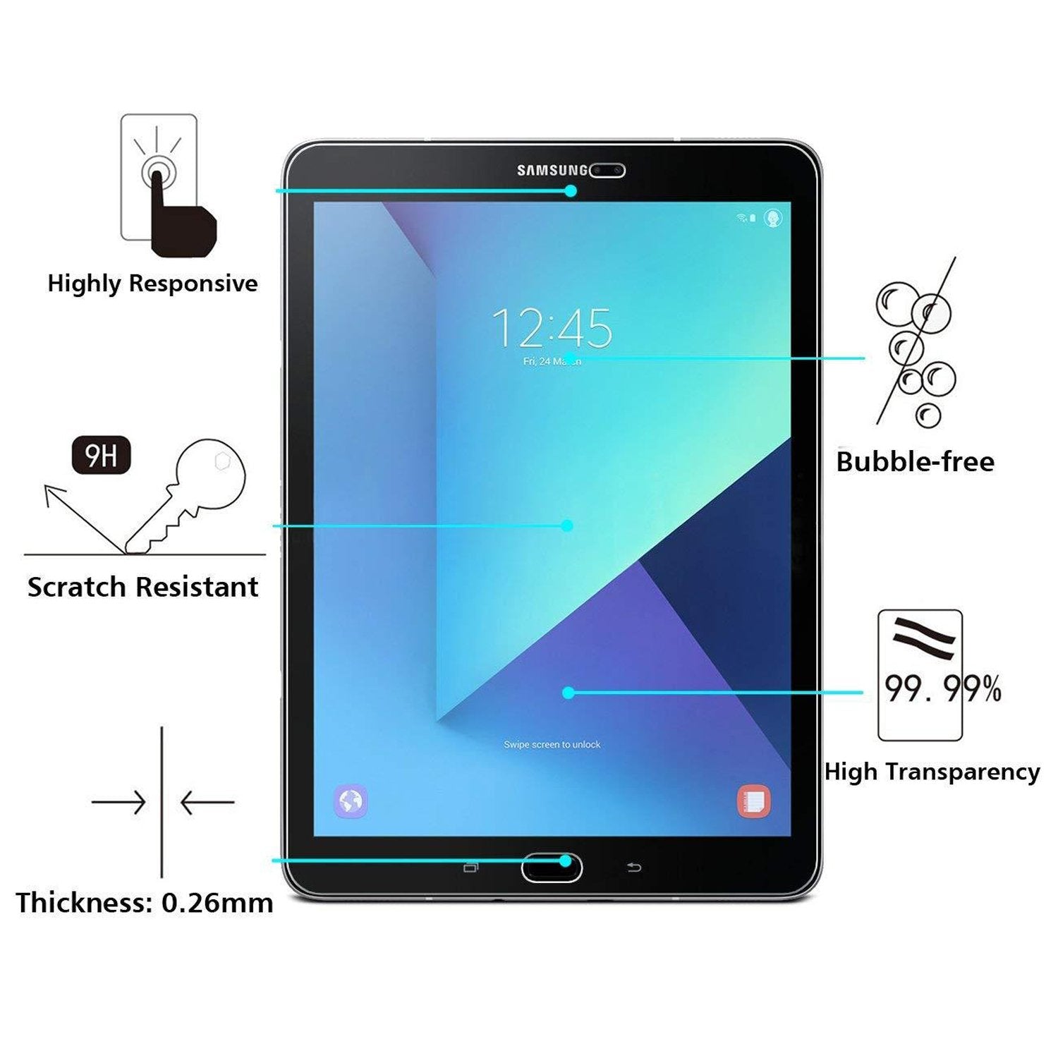 ZEELOT PureGlass 2.5D Tempered Glass Screen Protector for Samsung Galaxy Tab S3 9.7" (2017), Clear Tempered Glass ZEELOT 