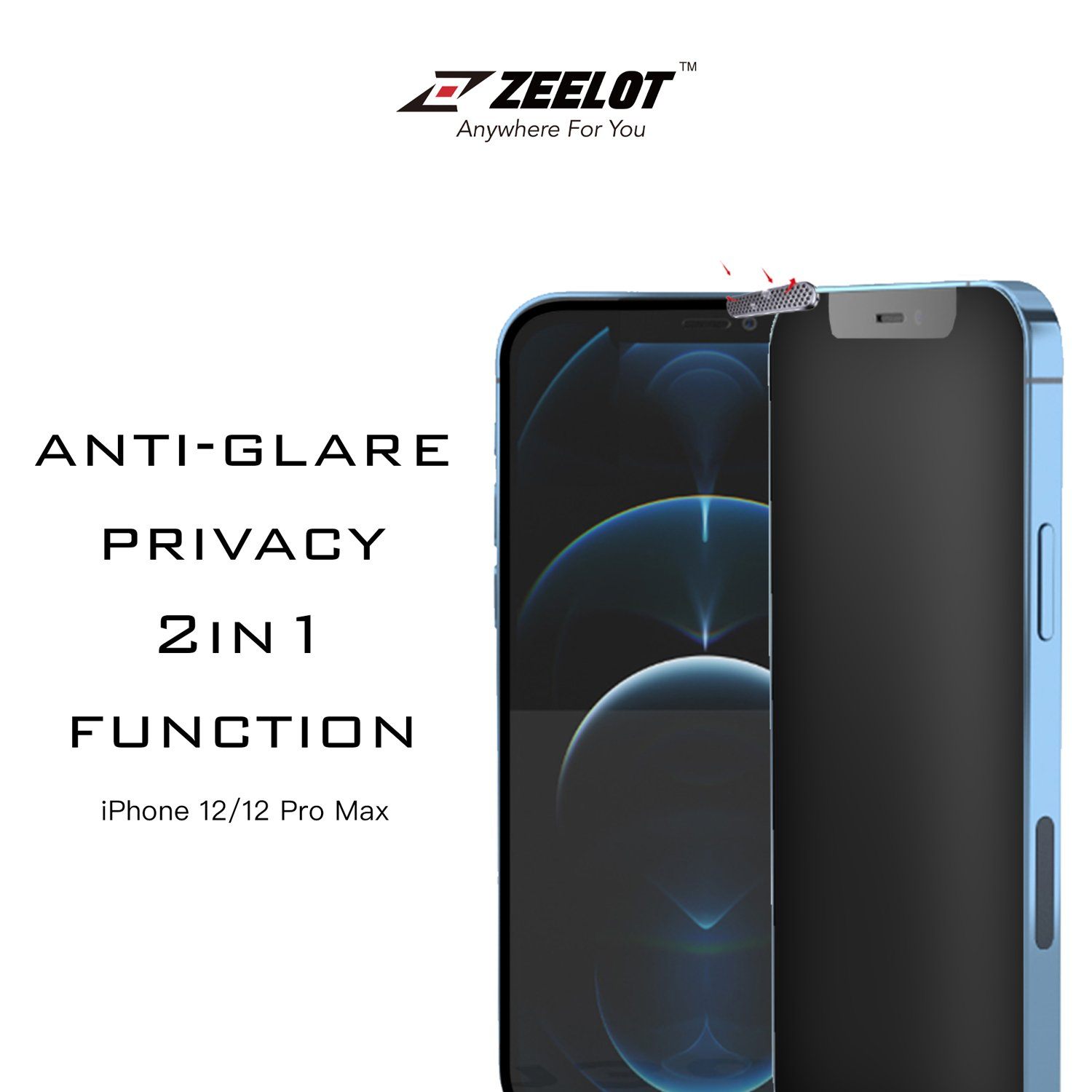ZEELOT PureGlass 2.5D Titanium Wire Tempered Glass Screen Protector for iPhone 12/12 Pro 6.1" (2020), Matte Privacy Default ZEELOT 