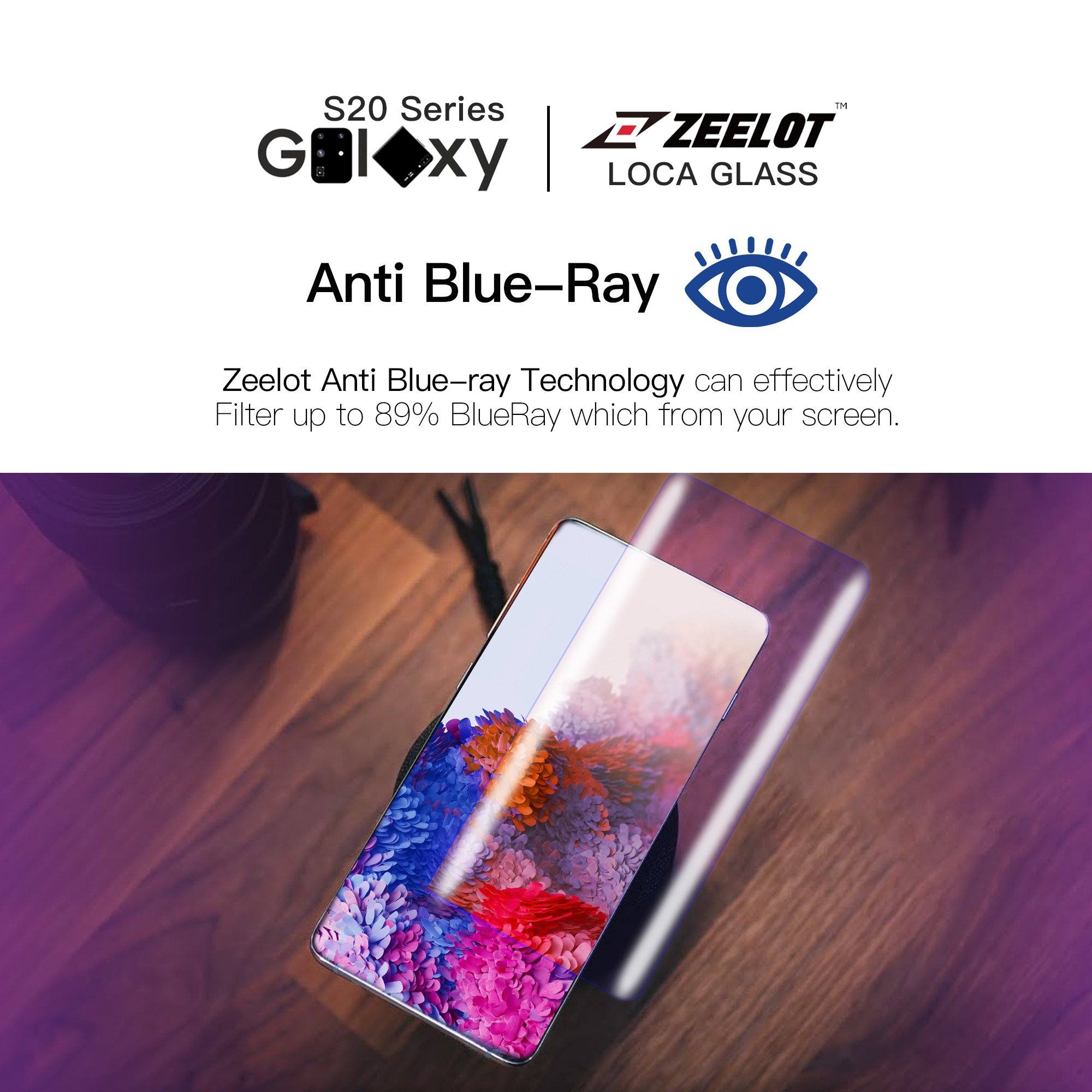 ZEELOT PureGlass 3D Anti Blue LOCA Corning Tempered Glass Screen Protector for Samsung Galaxy S20+ Anti-Blue Ray Loca Glue Zeelot 