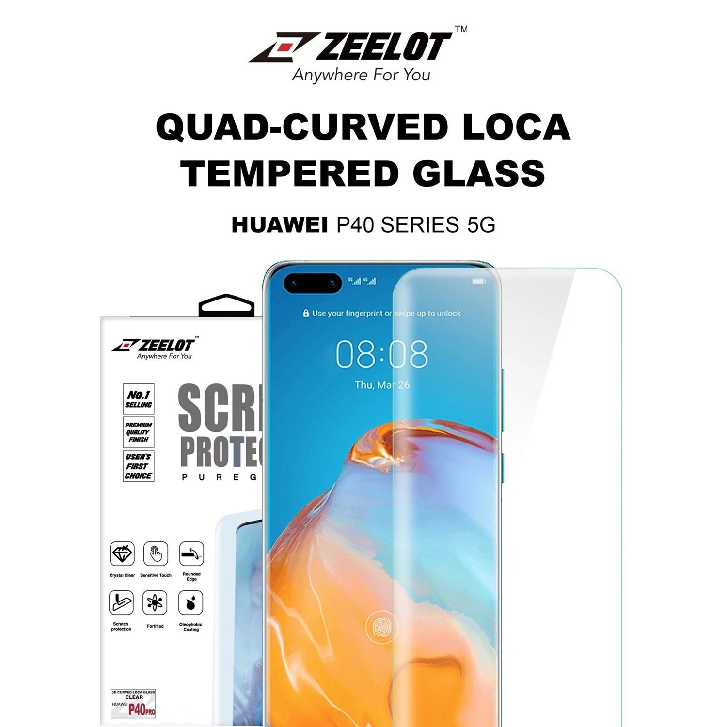 ZEELOT PureGlass 3D LOCA Tempered Glass Screen Protector for Huawei P40 Pro (2020), Clear P40Pro Loca ZEELOT 