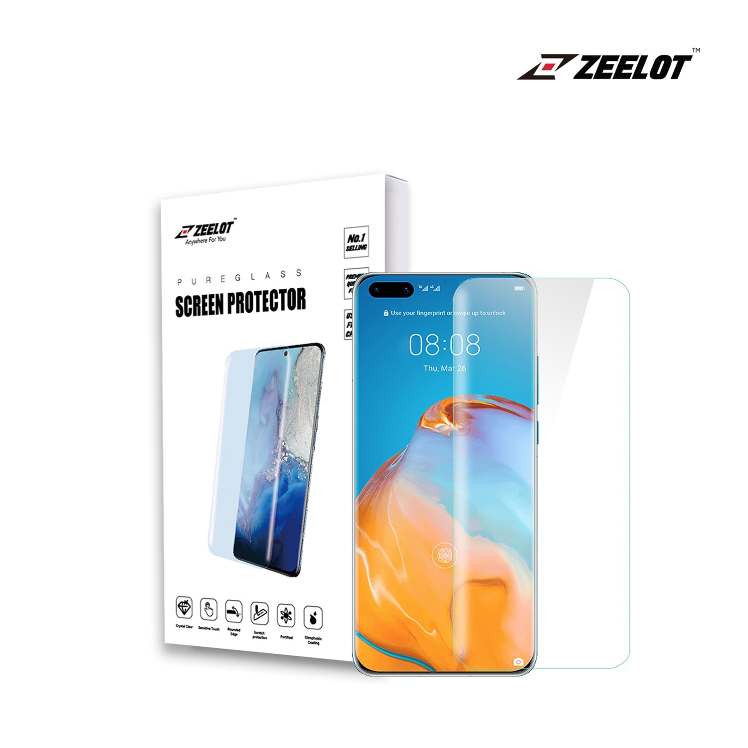 ZEELOT PureGlass 3D LOCA Tempered Glass Screen Protector for Huawei P40 Pro (2020), Clear P40Pro Loca ZEELOT Clear 