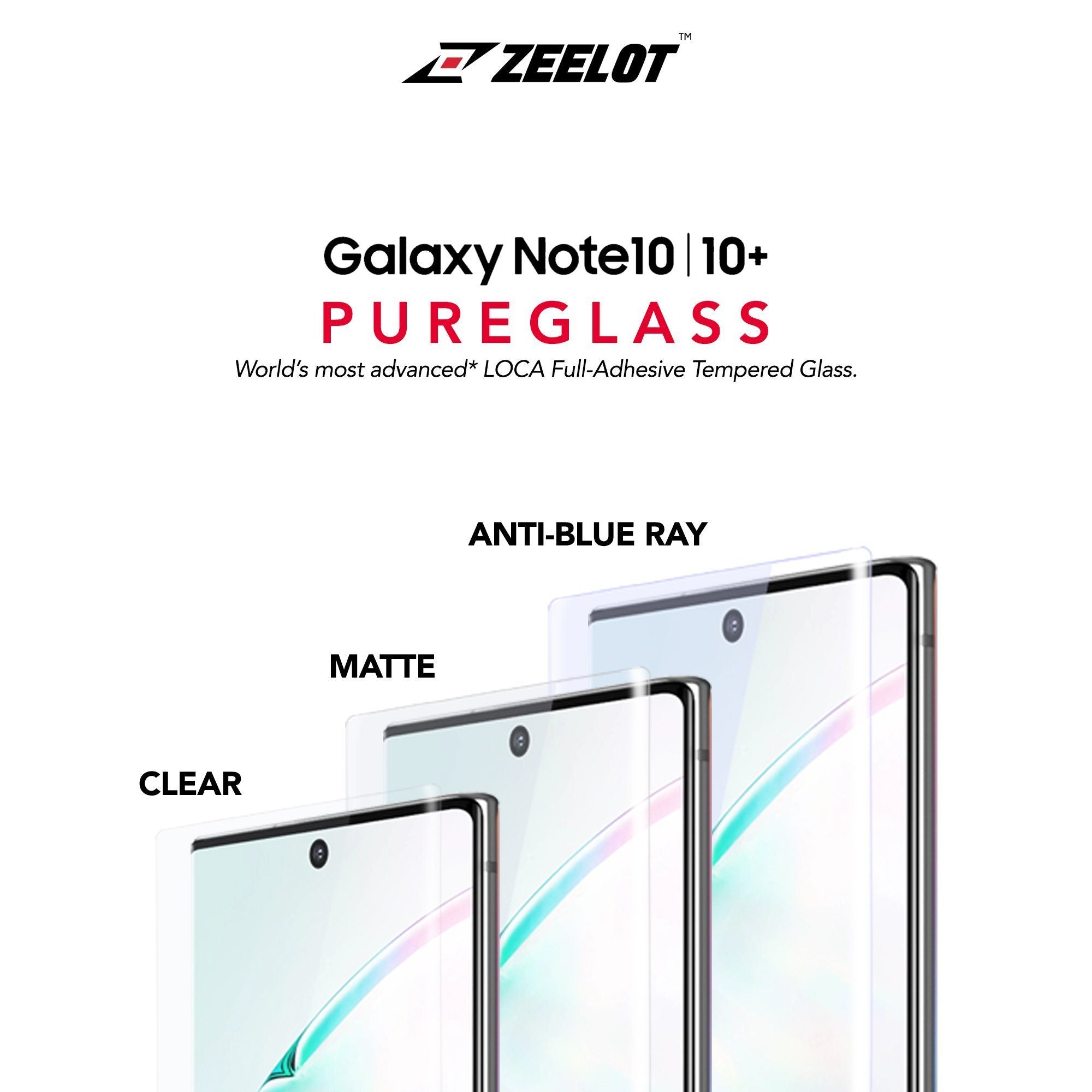 ZEELOT PureGlass 3D LOCA Tempered Glass Screen Protector for Samsung Galaxy Note 10 Plus, Anti Blue Ray LOCA Tempered Glass ZEELOT 