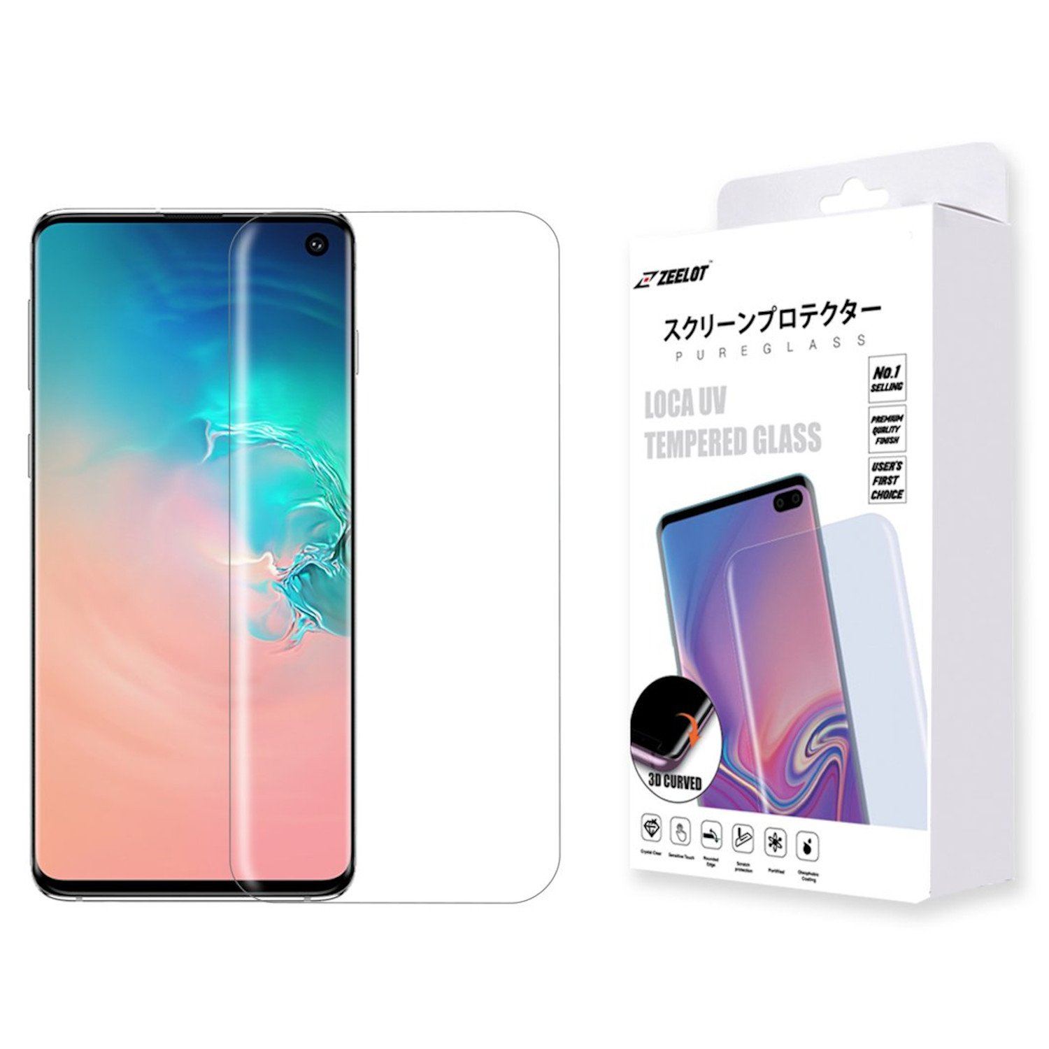 ZEELOT PureGlass 3D LOCA Tempered Glass Screen Protector for Samsung Galaxy S10 Plus, Clear LOCA Tempered Glass ZEELOT 