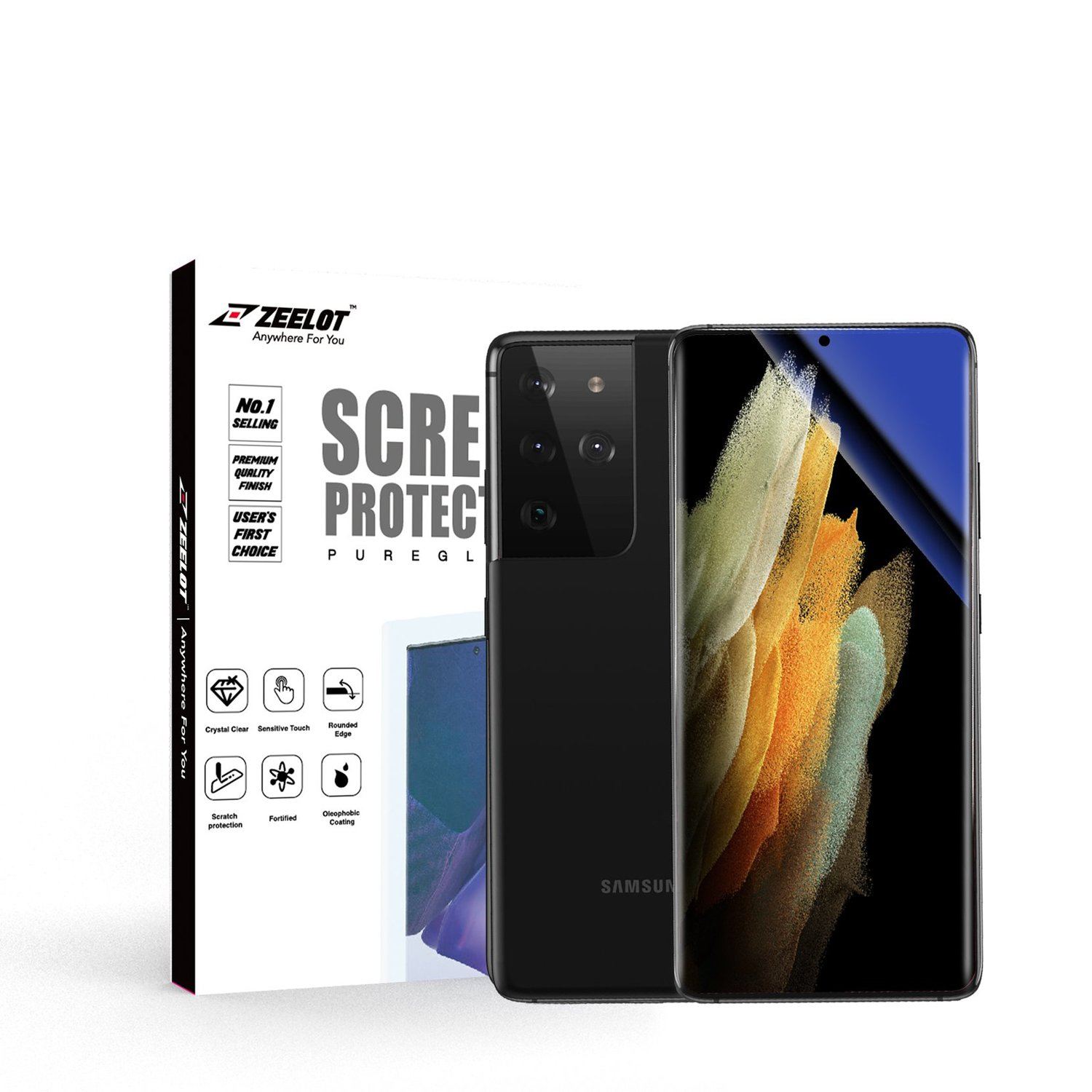 ZEELOT PureGlass 3D LOCA Tempered Glass Screen Protector for Samsung Galaxy S21 Ultra, Anti Blue Ray S21 ZEELOT 