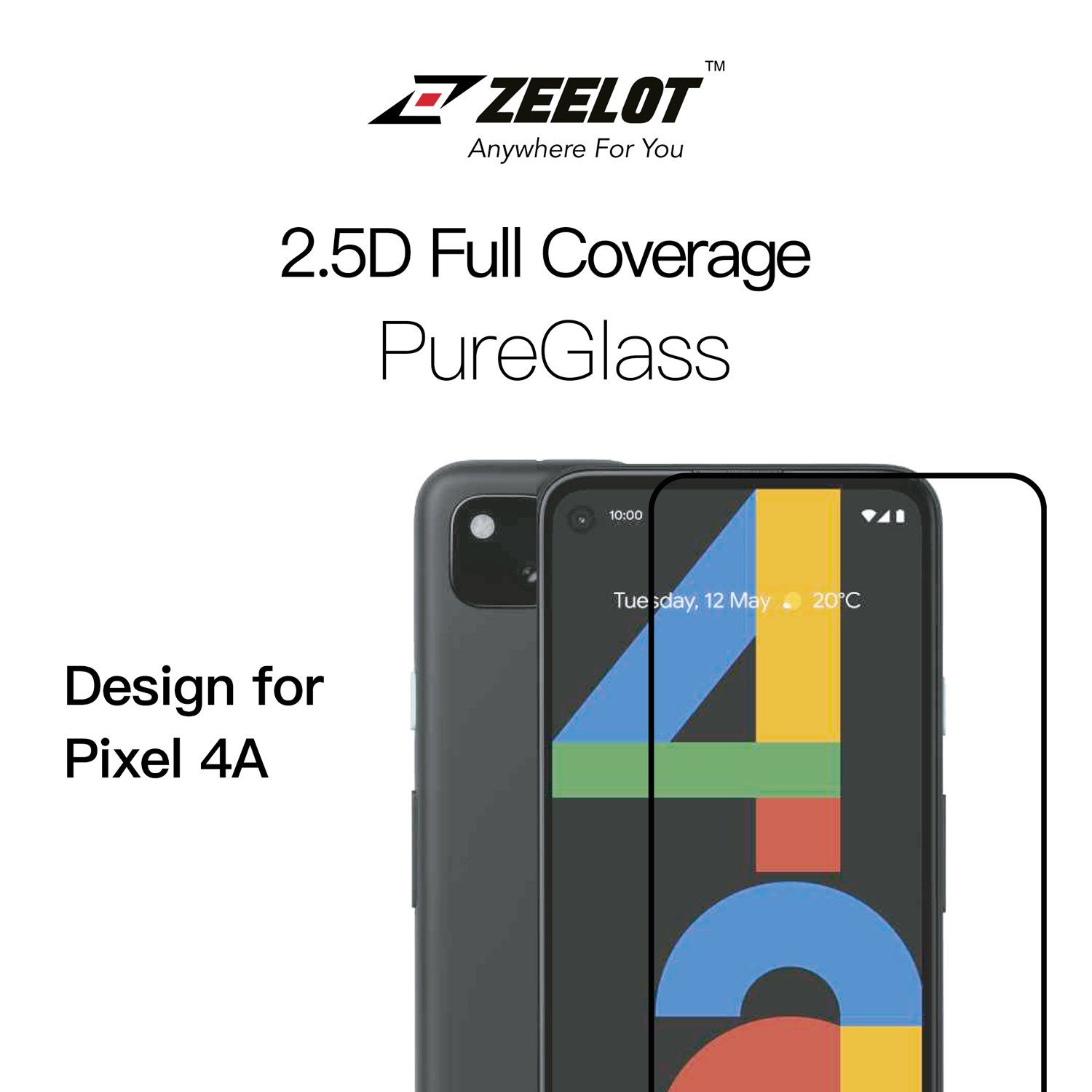 ZEELOT PureShield 2.5D Tempered Glass Screen Protector for Google Pixel 4a, Clear Default ZEELOT 