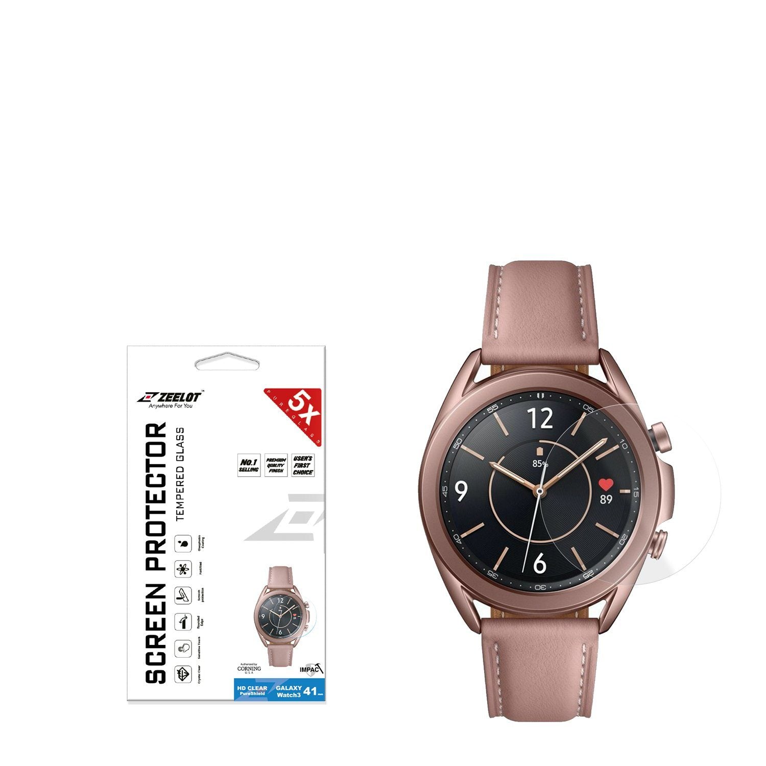 ZEELOT PureShield 2.5D Tempered Glass Screen Protector for Samsung Galaxy Watch 3 41mm (2Pcs), Clear Default ZEELOT 