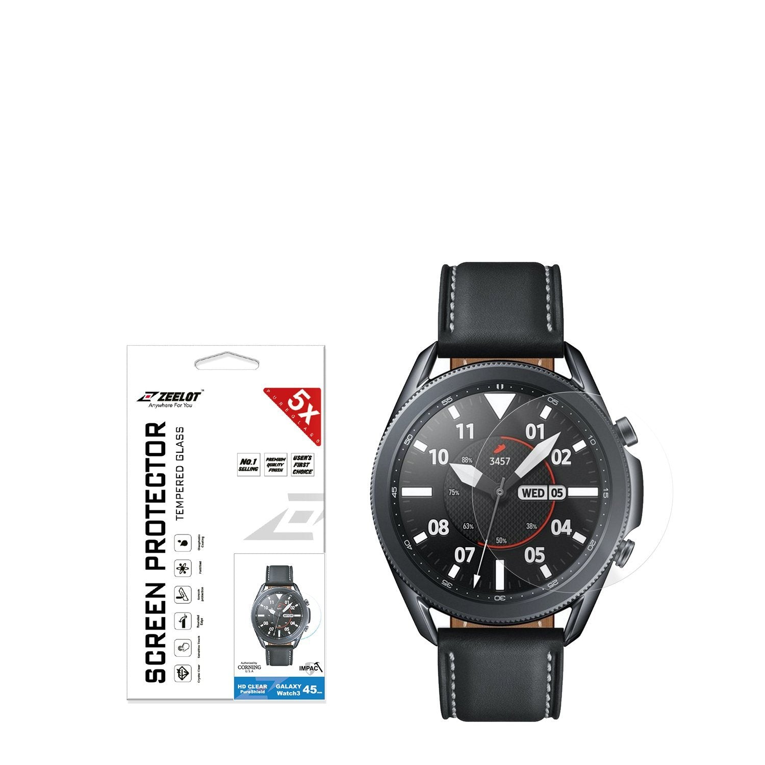 ZEELOT PureShield 2.5D Tempered Glass Screen Protector for Samsung Galaxy Watch 3 45mm (2Pcs), Clear Default ZEELOT 