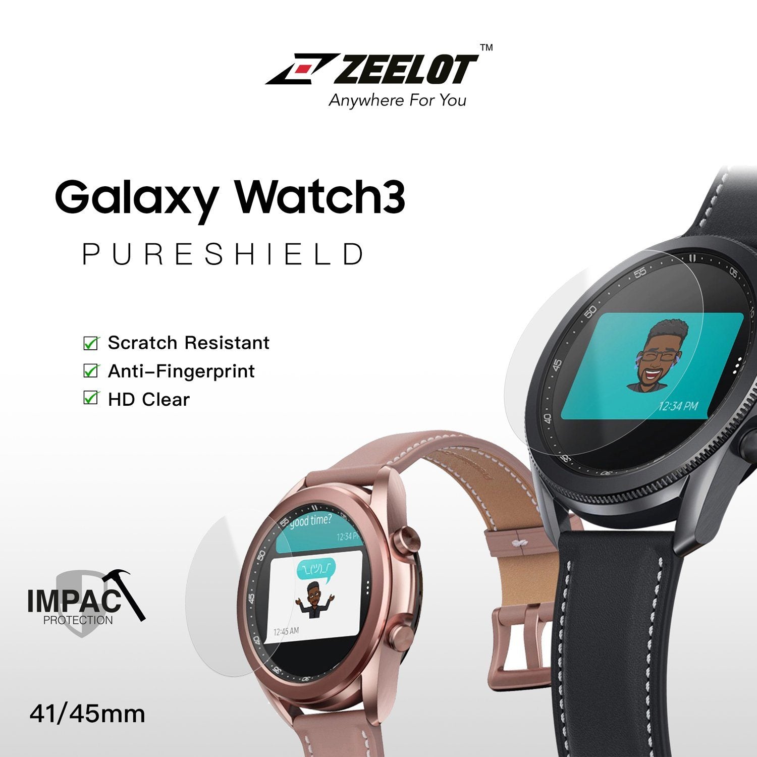 Zeelot PureShield Clear Tempered Glass for Samsung Galaxy Watch 3 41mm(2Pcs) Default Zeelot 