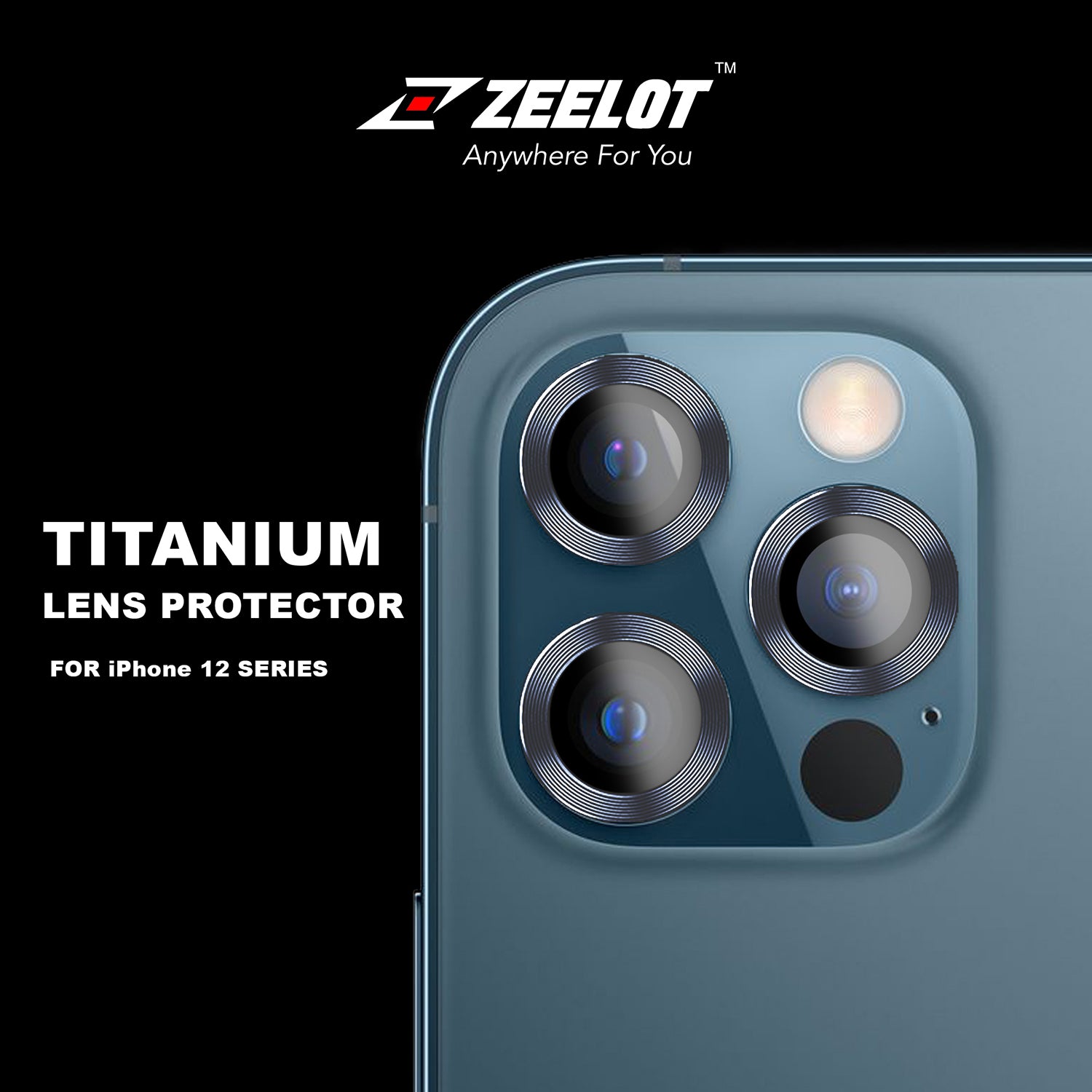 ZEELOT Titanium Steel Lens Protector for iPhone 12 Pro Max 6.7" (Three Cameras), Navy Blue Default ZEELOT 