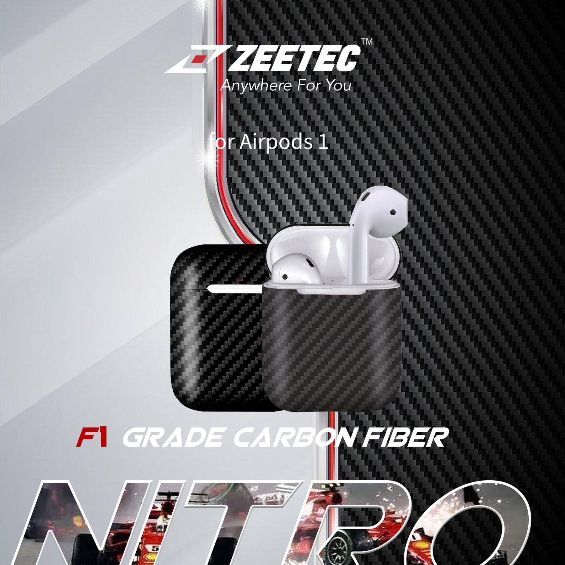 Zeetec Nitro Series Carbon Fiber Case for AirPods 2, Jet Black AirPods Case Zeetec 