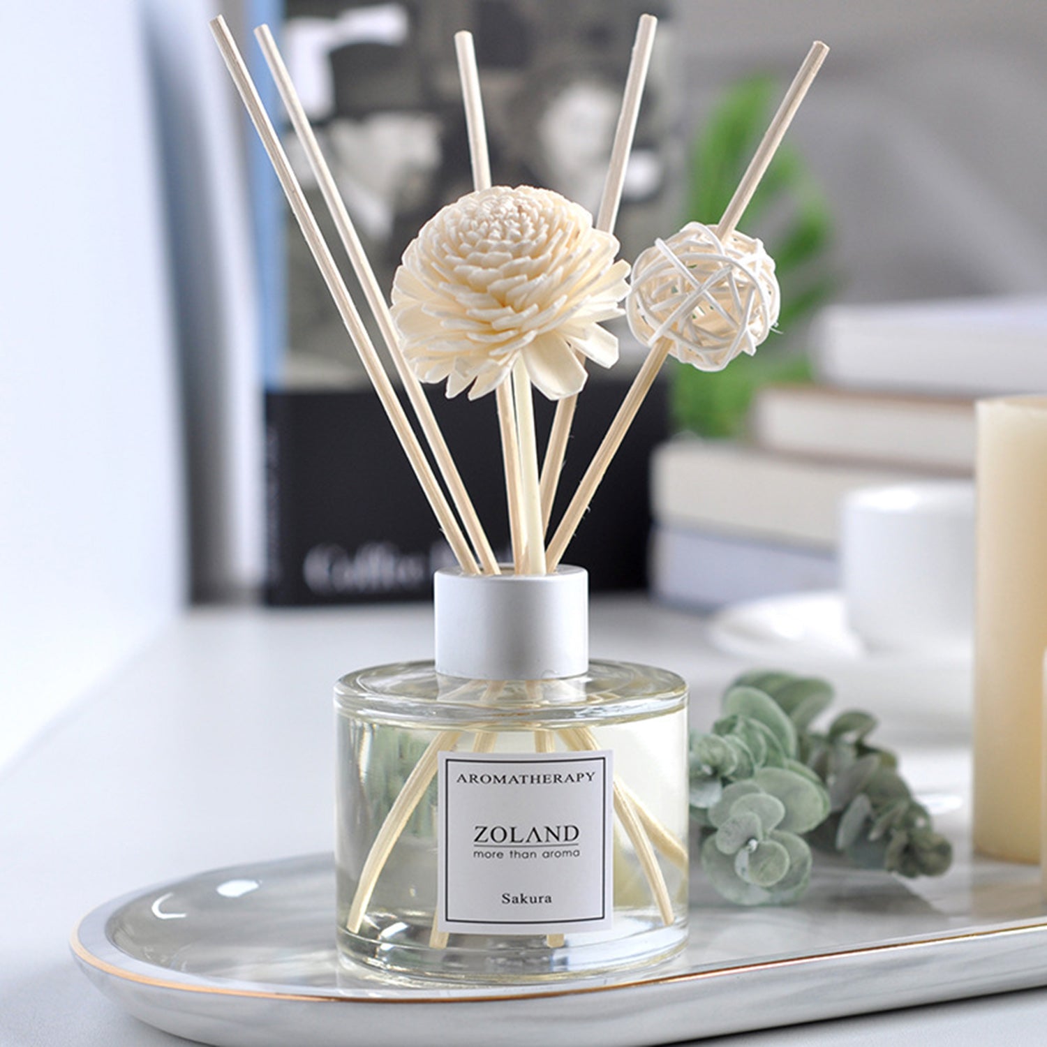 ZOLAND Reed Diffuser 125ML Premium Essential Oil Aromatherapy Round Bottle with Reed Stick and Sola Flower Reed Diffuser ZOLAND 