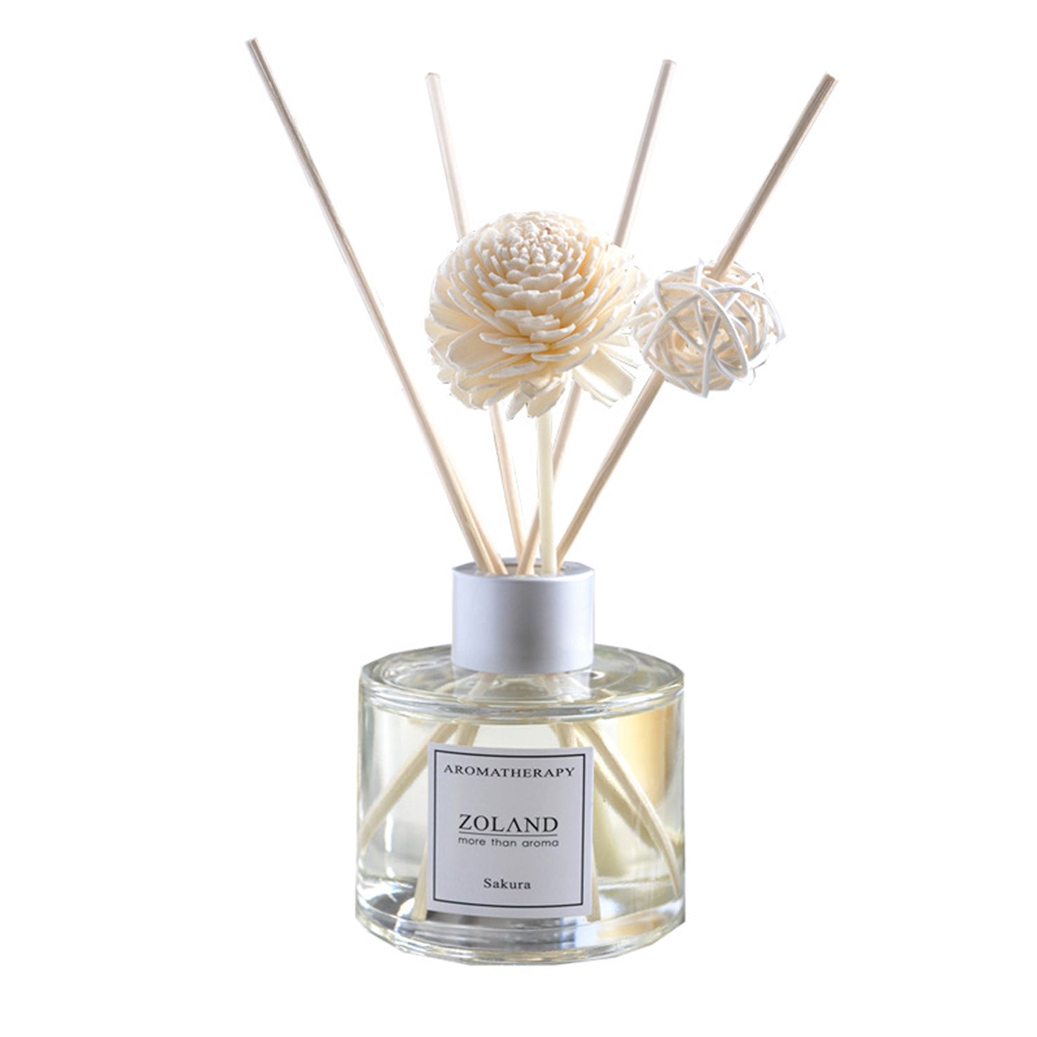 ZOLAND Reed Diffuser 125ML Premium Essential Oil Aromatherapy Round Bottle with Reed Stick and Sola Flower Reed Diffuser ZOLAND Sakura 