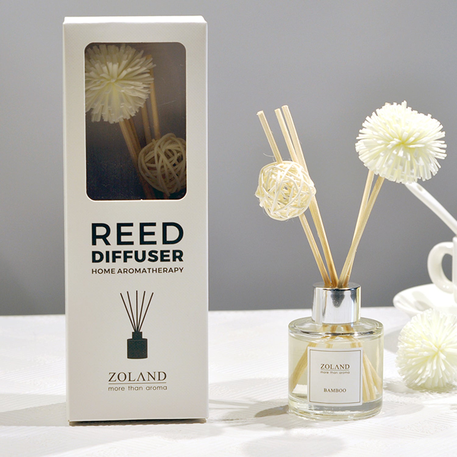 ZOLAND Reed Diffuser 50ML Premium Essential Oil Aromatherapy Round Bottle with Reed Stick, Sola Flower and Rattan Ball Reed Diffuser ZOLAND 