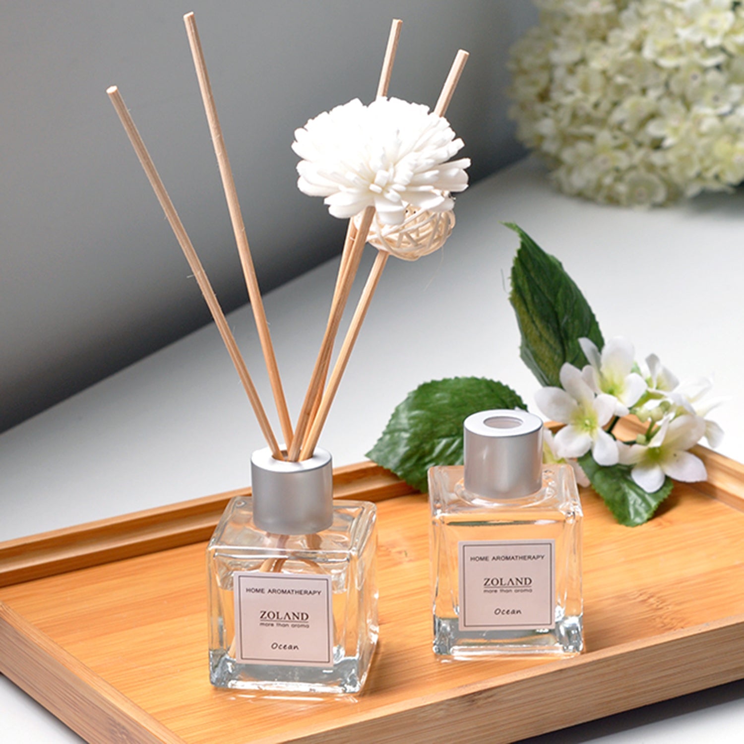 ZOLAND Reed Diffuser 50ML Premium Essential Oil Aromatherapy Square Bottle with Reed Stick and Sola Flower Reed Diffuser ZOLAND 