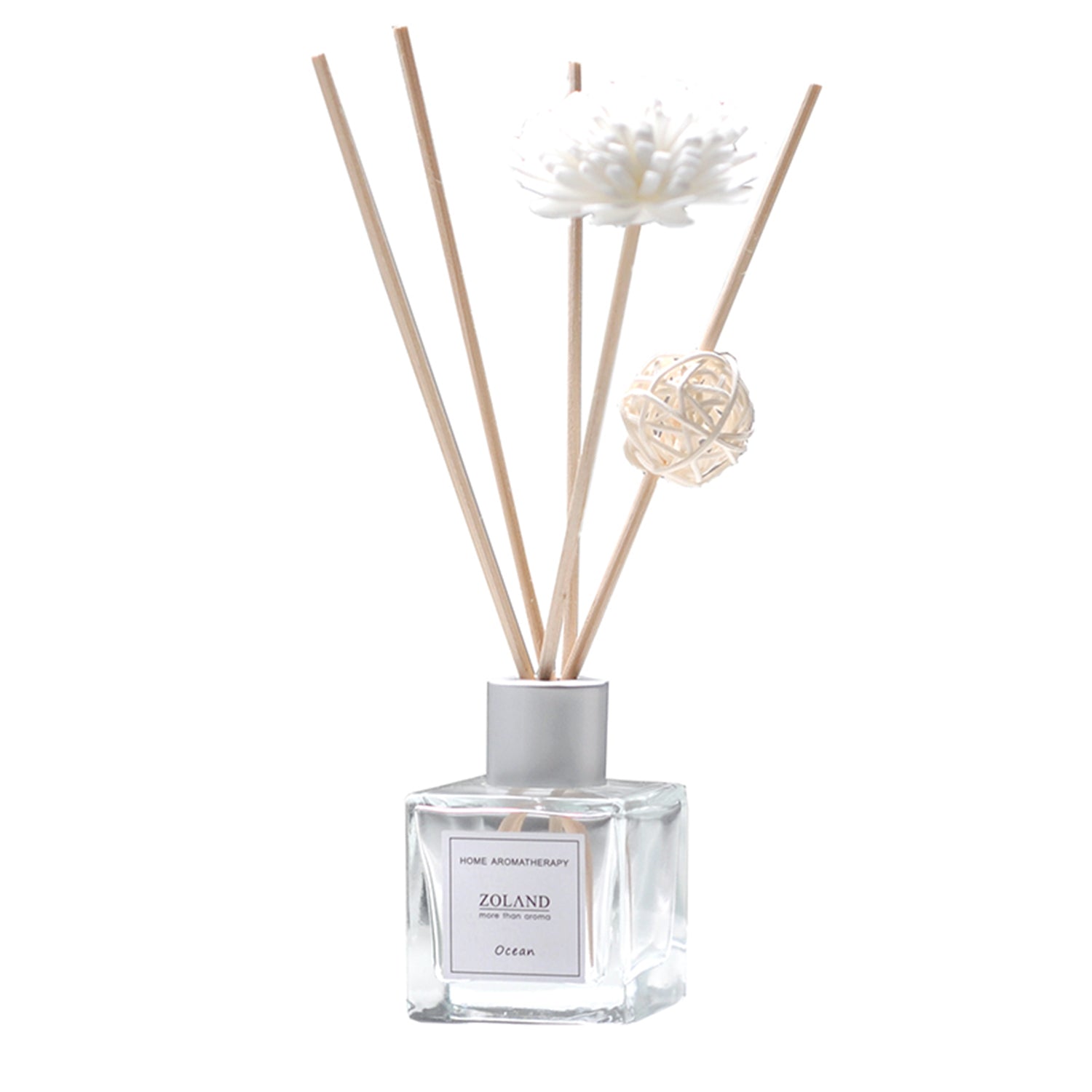 ZOLAND Reed Diffuser 50ML Premium Essential Oil Aromatherapy Square Bottle with Reed Stick and Sola Flower Reed Diffuser ZOLAND Cool Water 