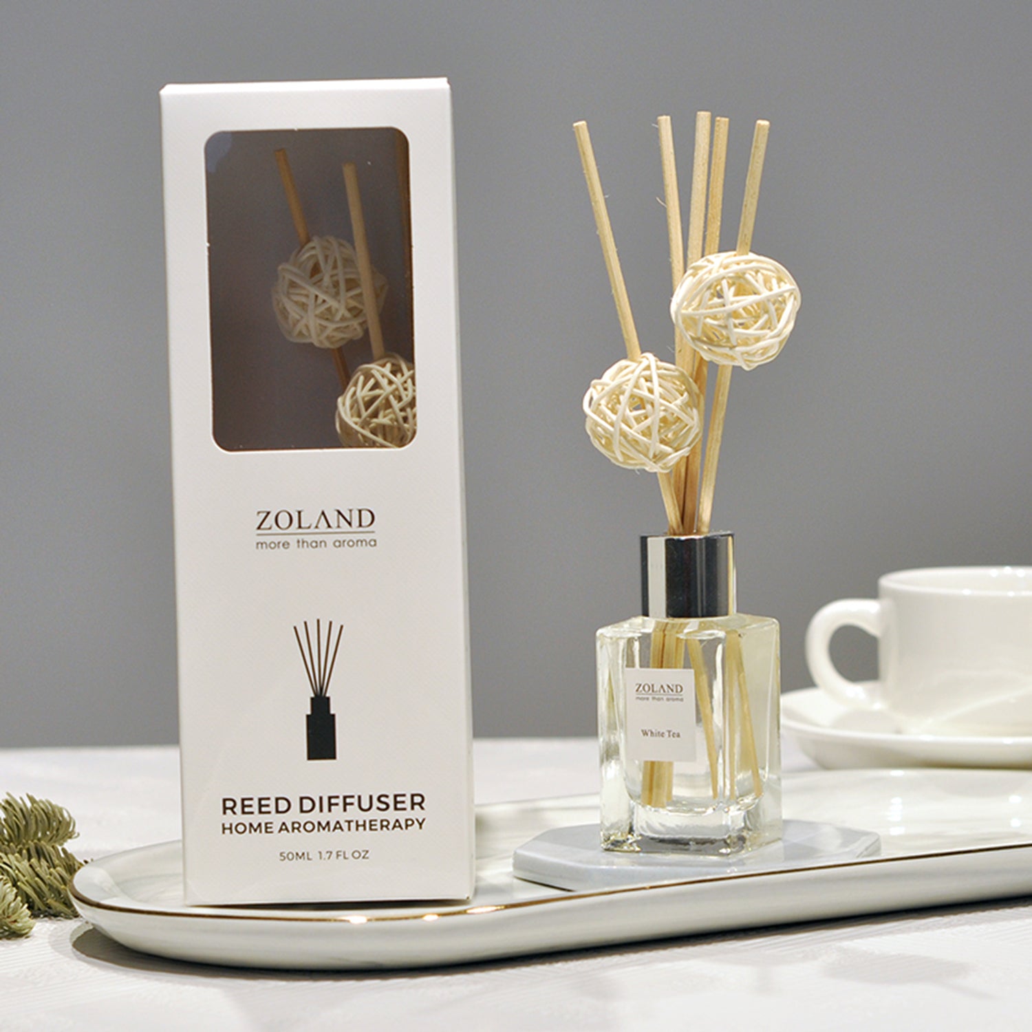 ZOLAND Reed Diffuser 50ML Premium Essential Oil Aromatherapy Tall Square Bottle with Reed Stick and Rattan Ball Reed Diffuser ZOLAND 